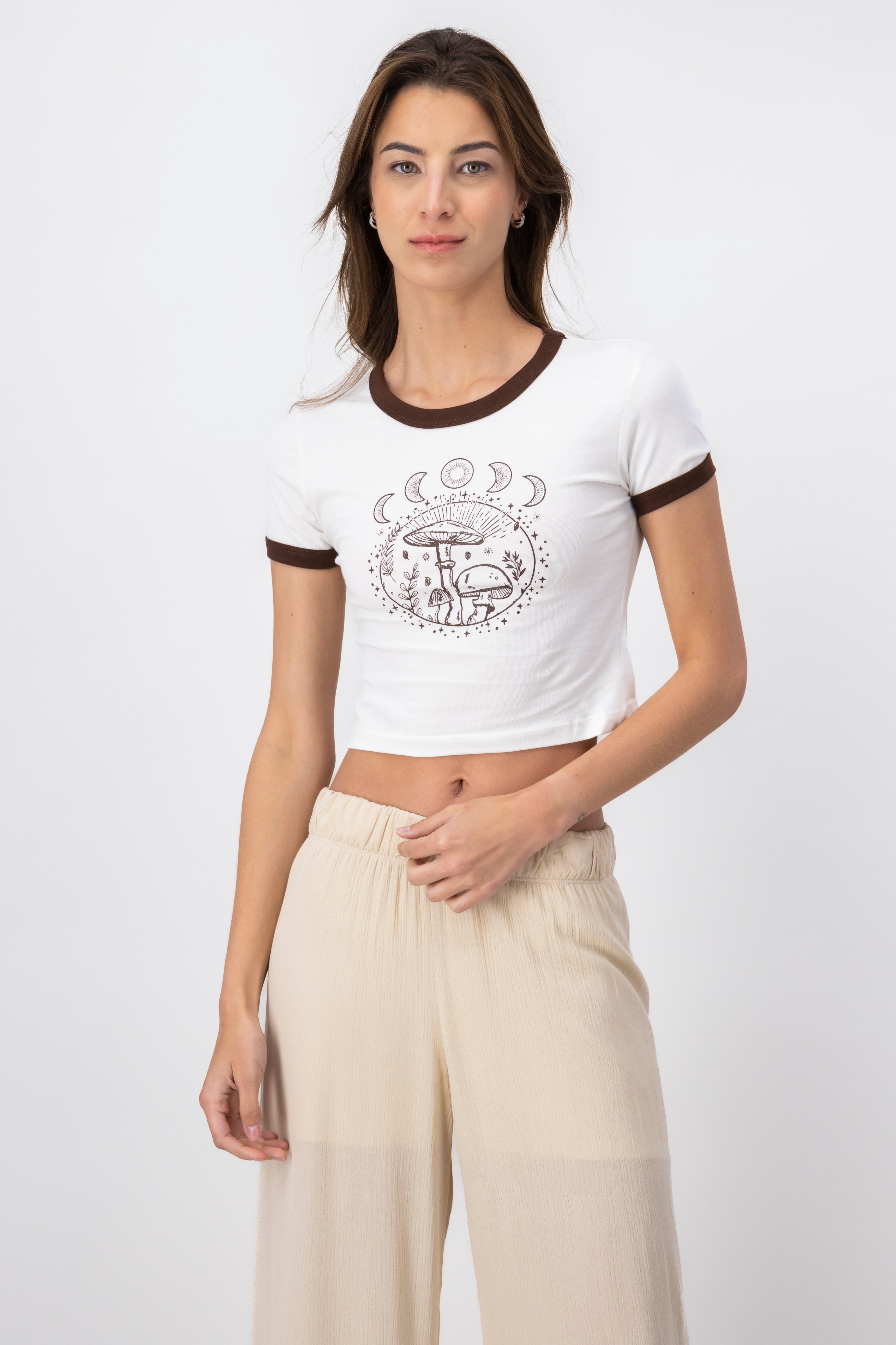 Crop top with mushrooms and moons IVORY