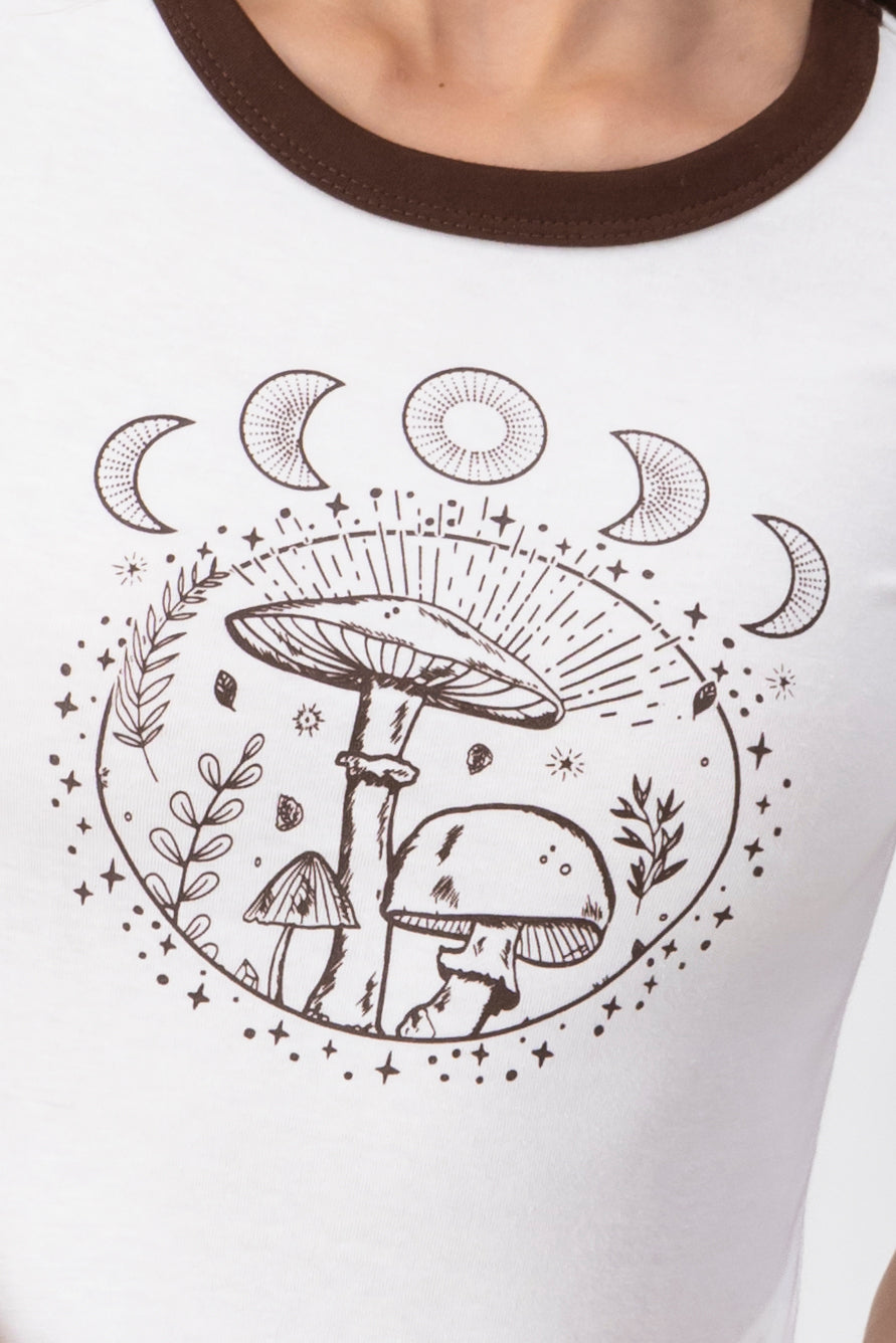 Crop top with mushrooms and moons IVORY