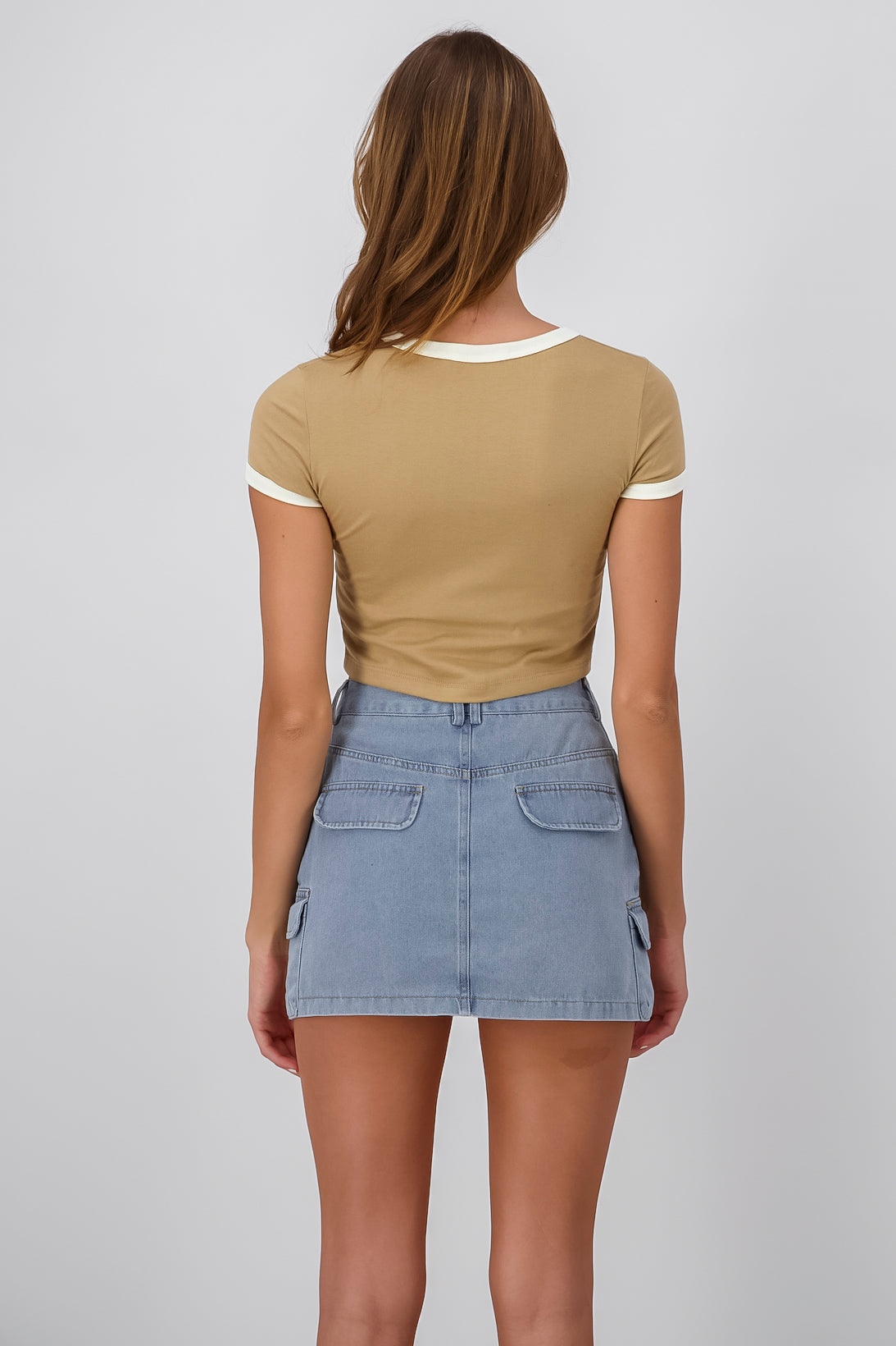 Crop top with mushrooms and moons KHAKI