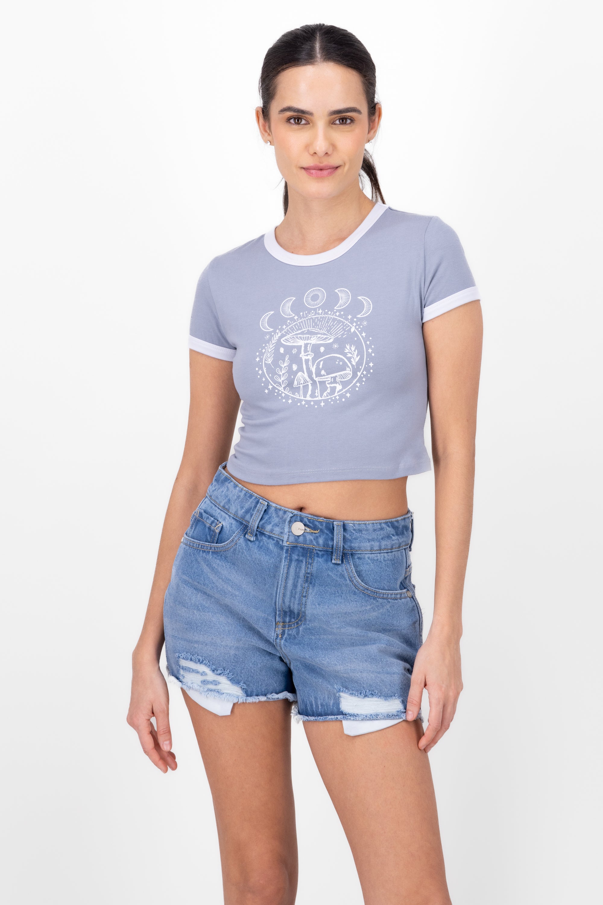 Crop top with mushrooms and moons LIGHT GRAY