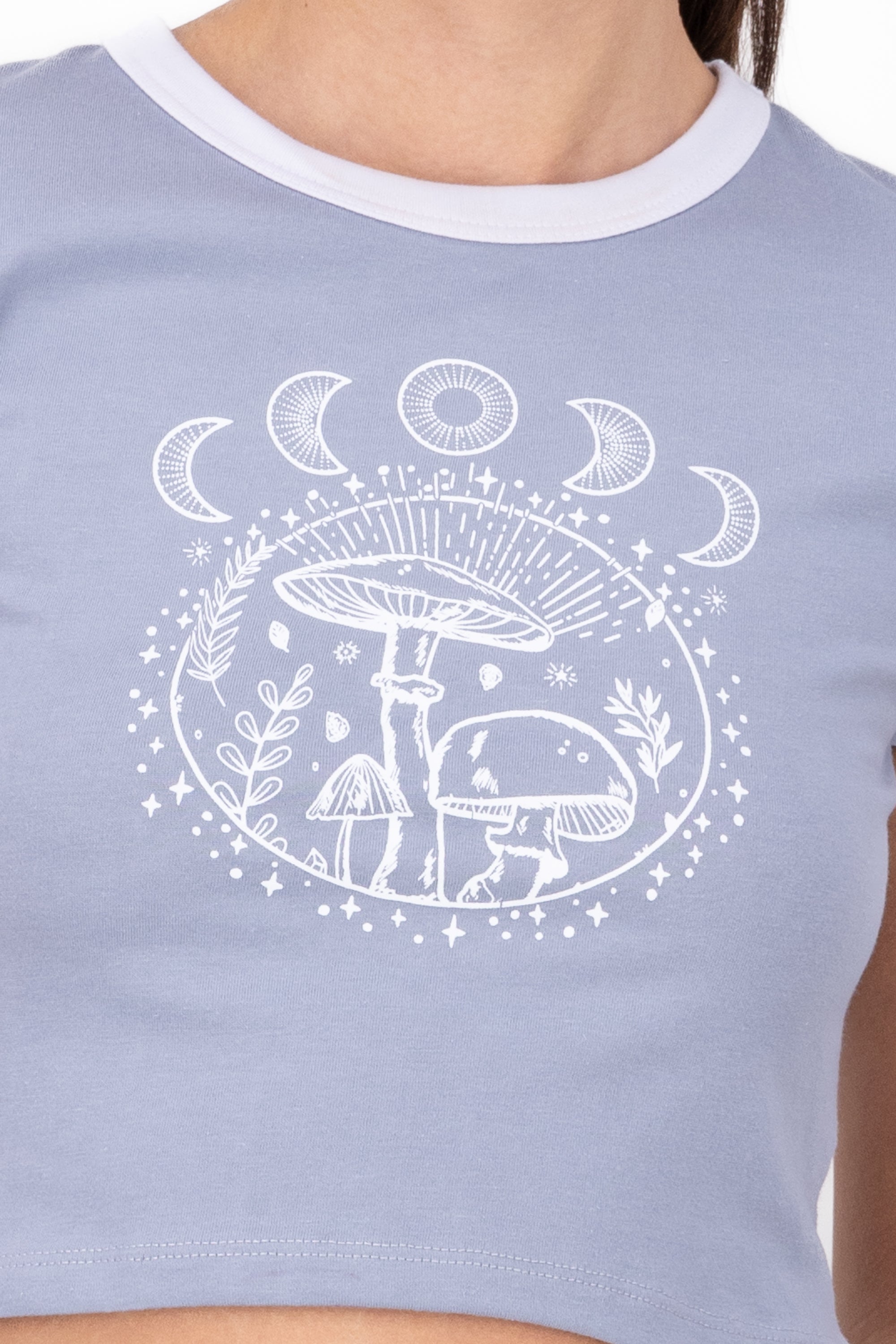 Crop top with mushrooms and moons LIGHT GRAY