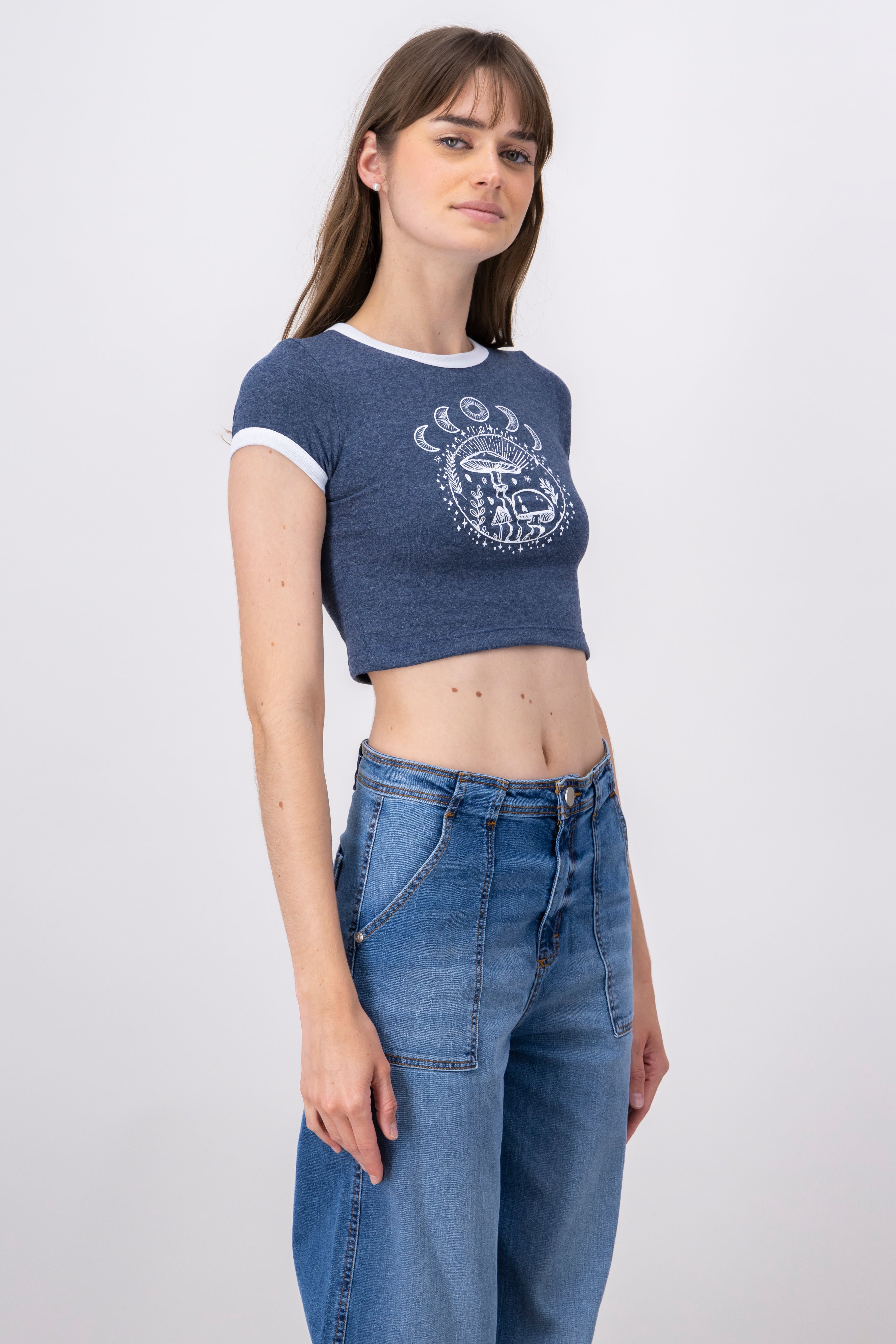 Crop top with mushrooms and moons INDIGO