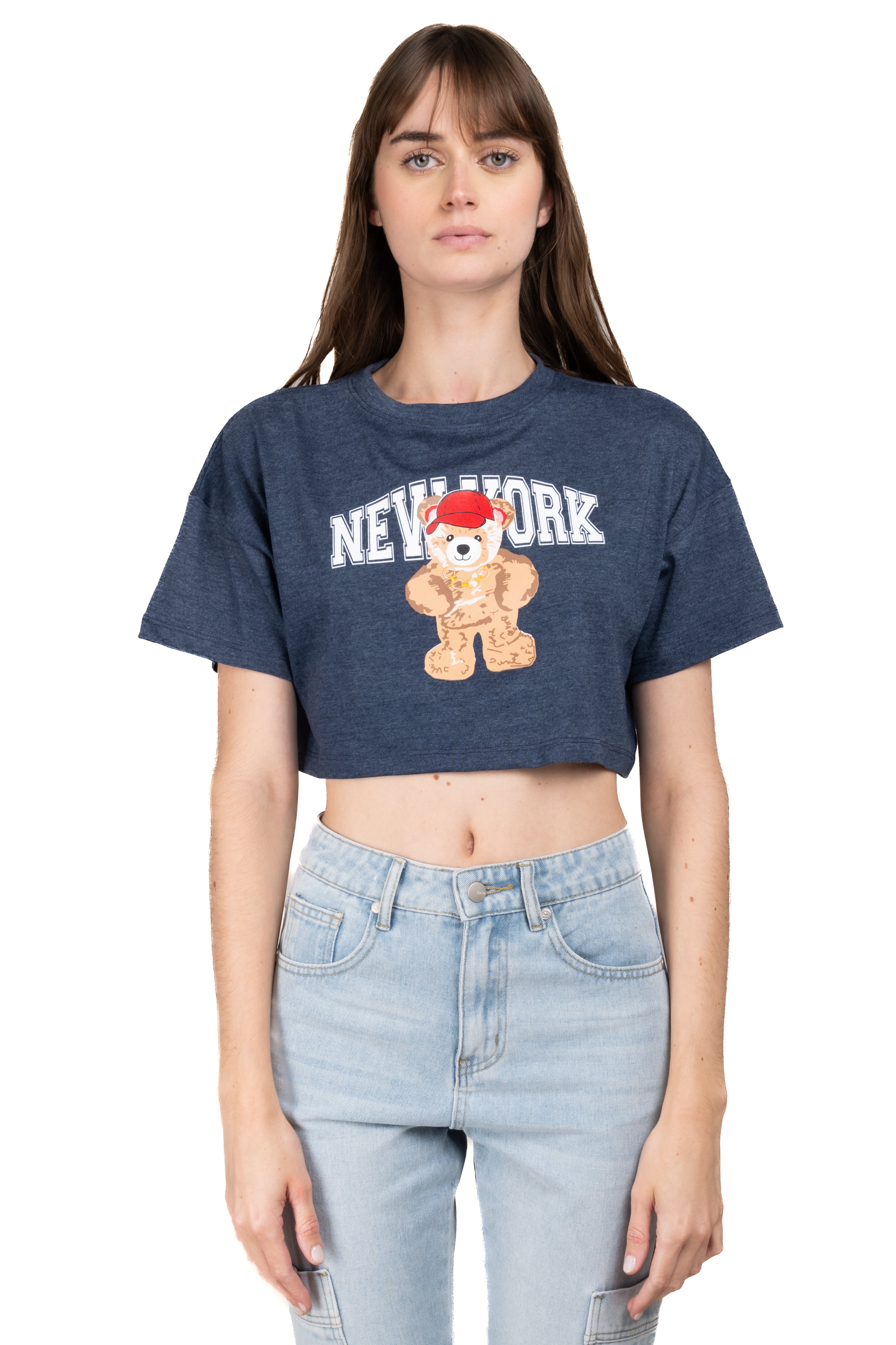 Crop top with New York bear print BLUE