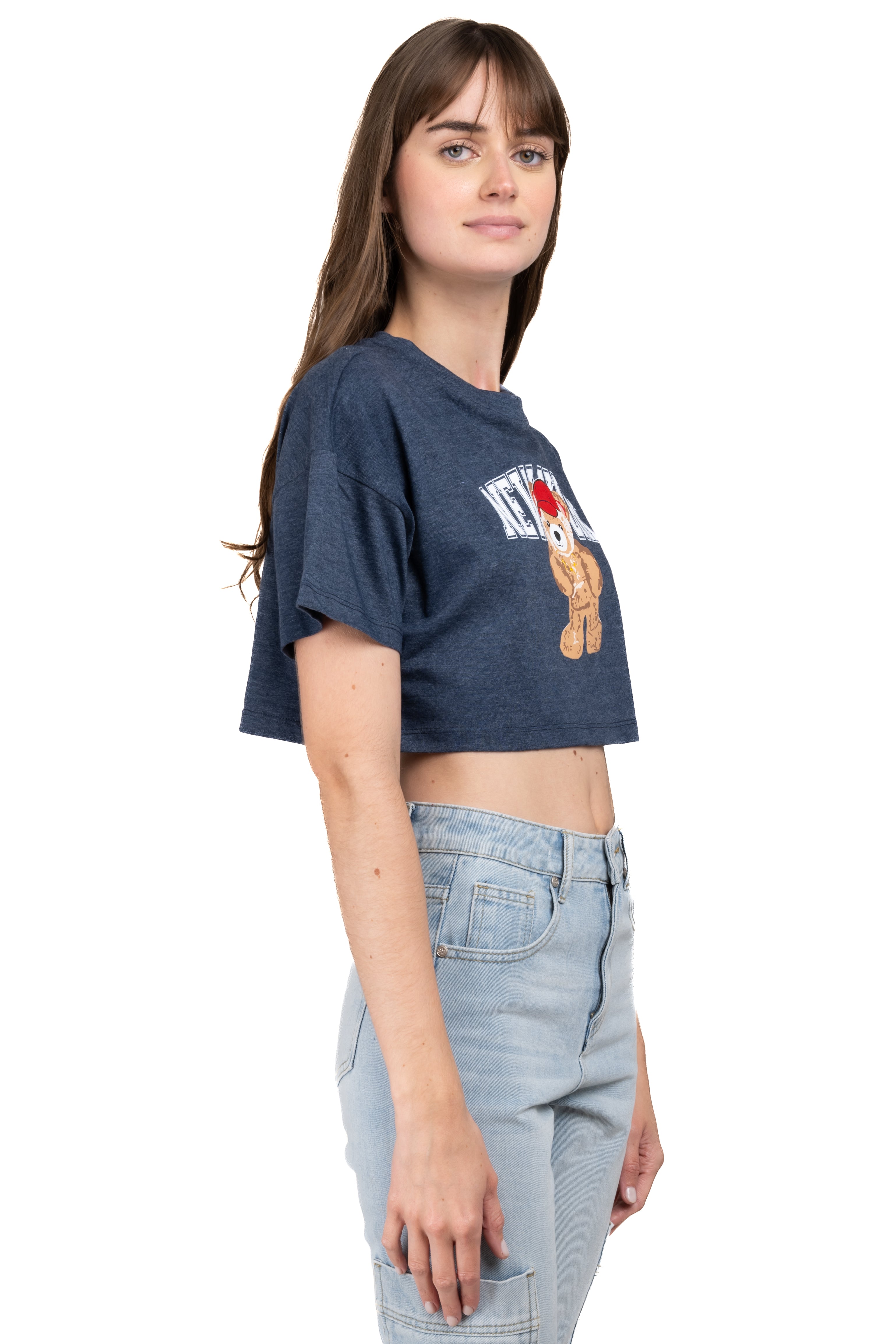 Crop top with New York bear print BLUE