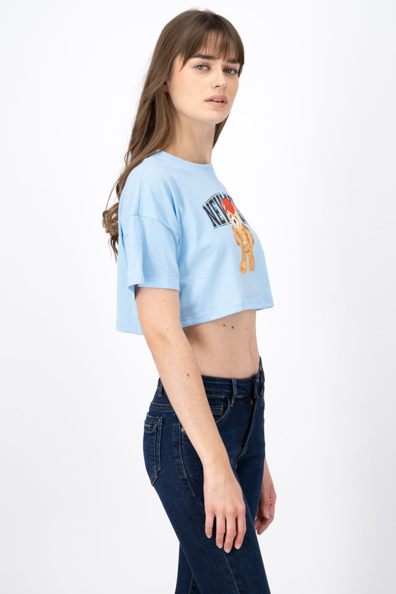 Crop top with New York bear print SKY BLUE