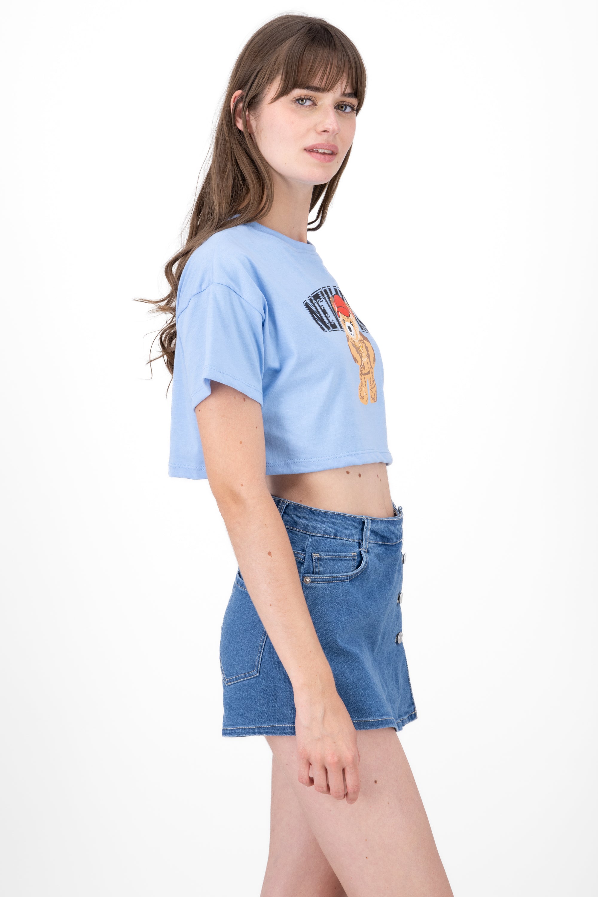 Crop top with New York bear print PASTEL BLUE