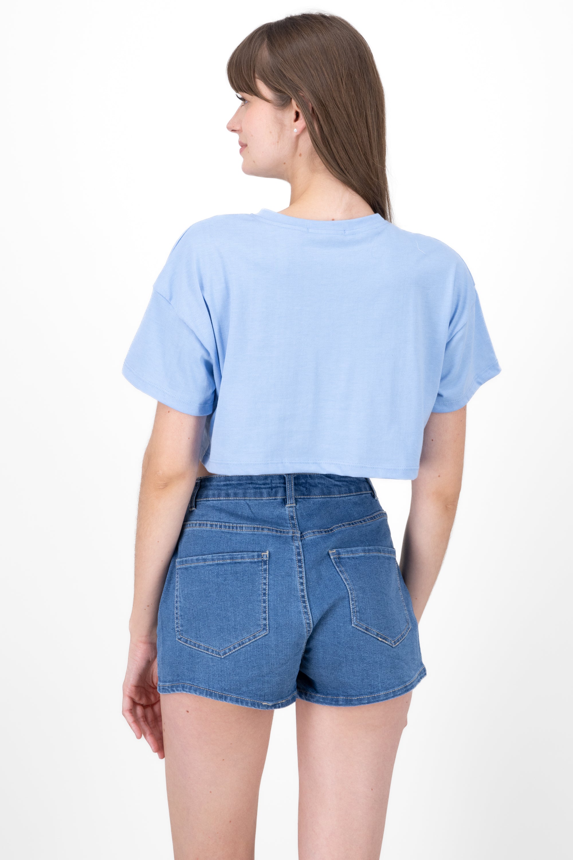 Crop top with New York bear print PASTEL BLUE