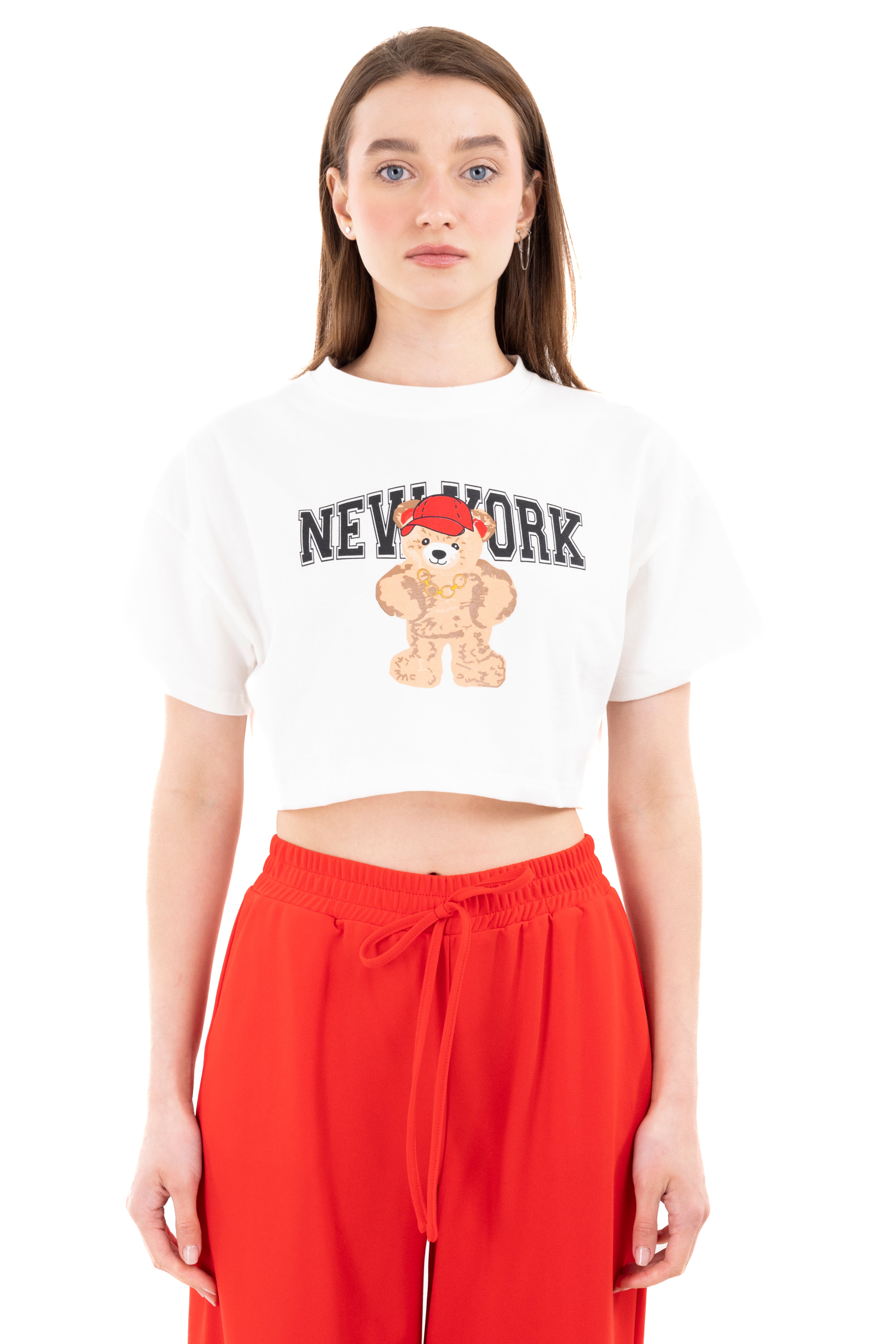 Crop top with New York bear print BONE COMBO