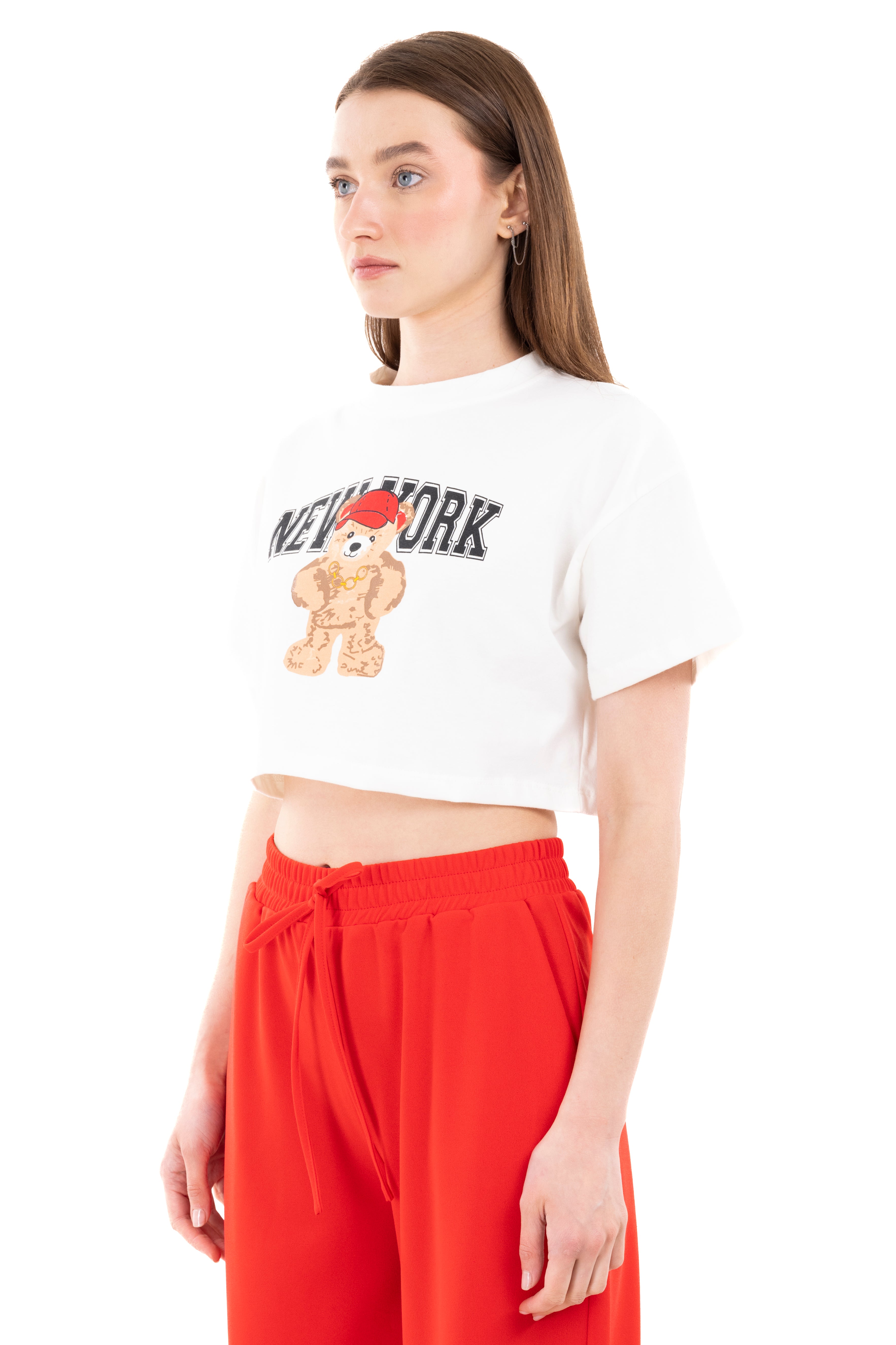 Crop top with New York bear print BONE COMBO