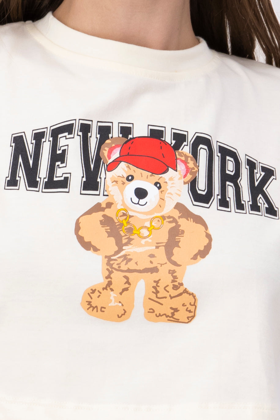 Crop top with New York bear print BONE COMBO