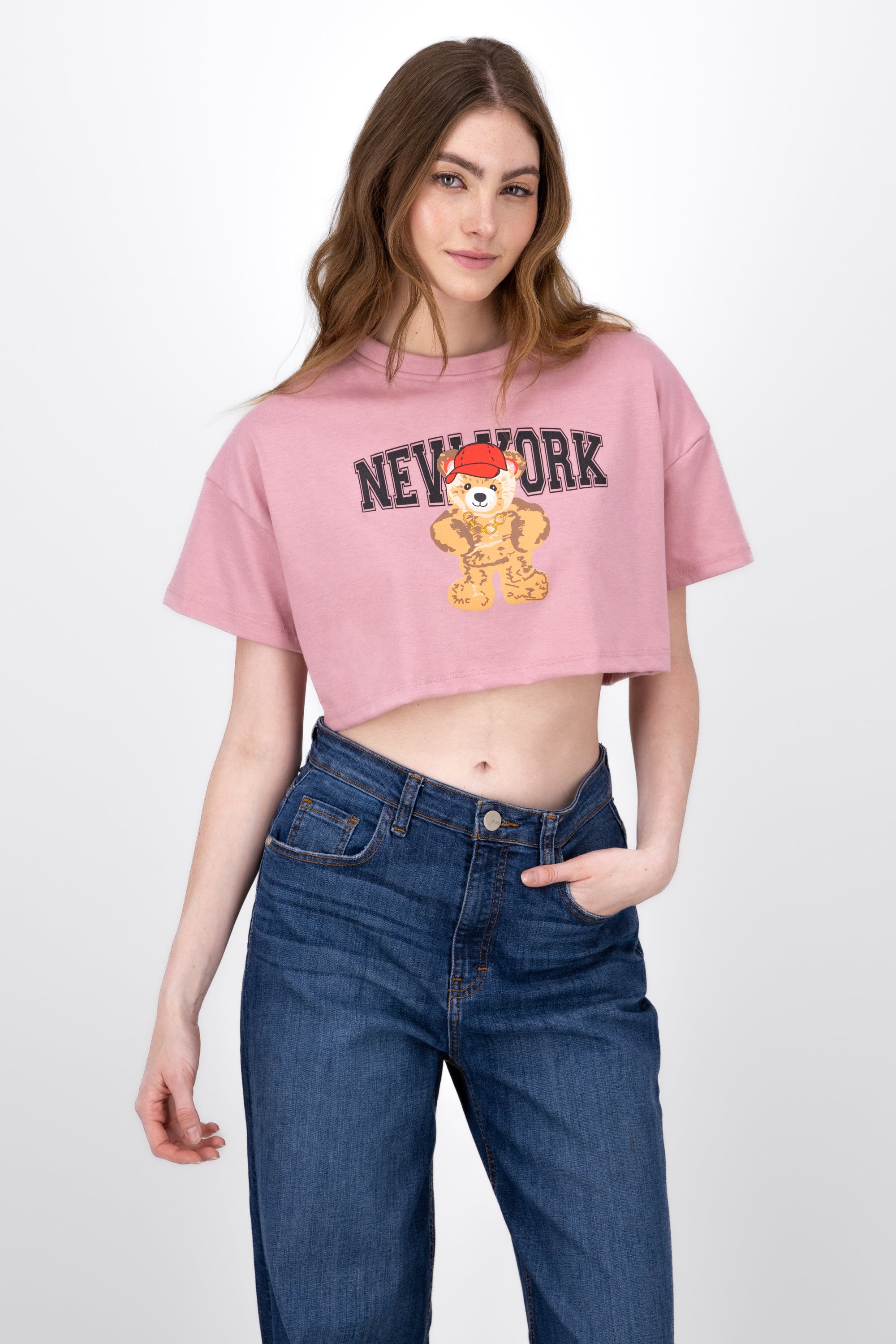 Crop top with New York bear print ROSEWOOD