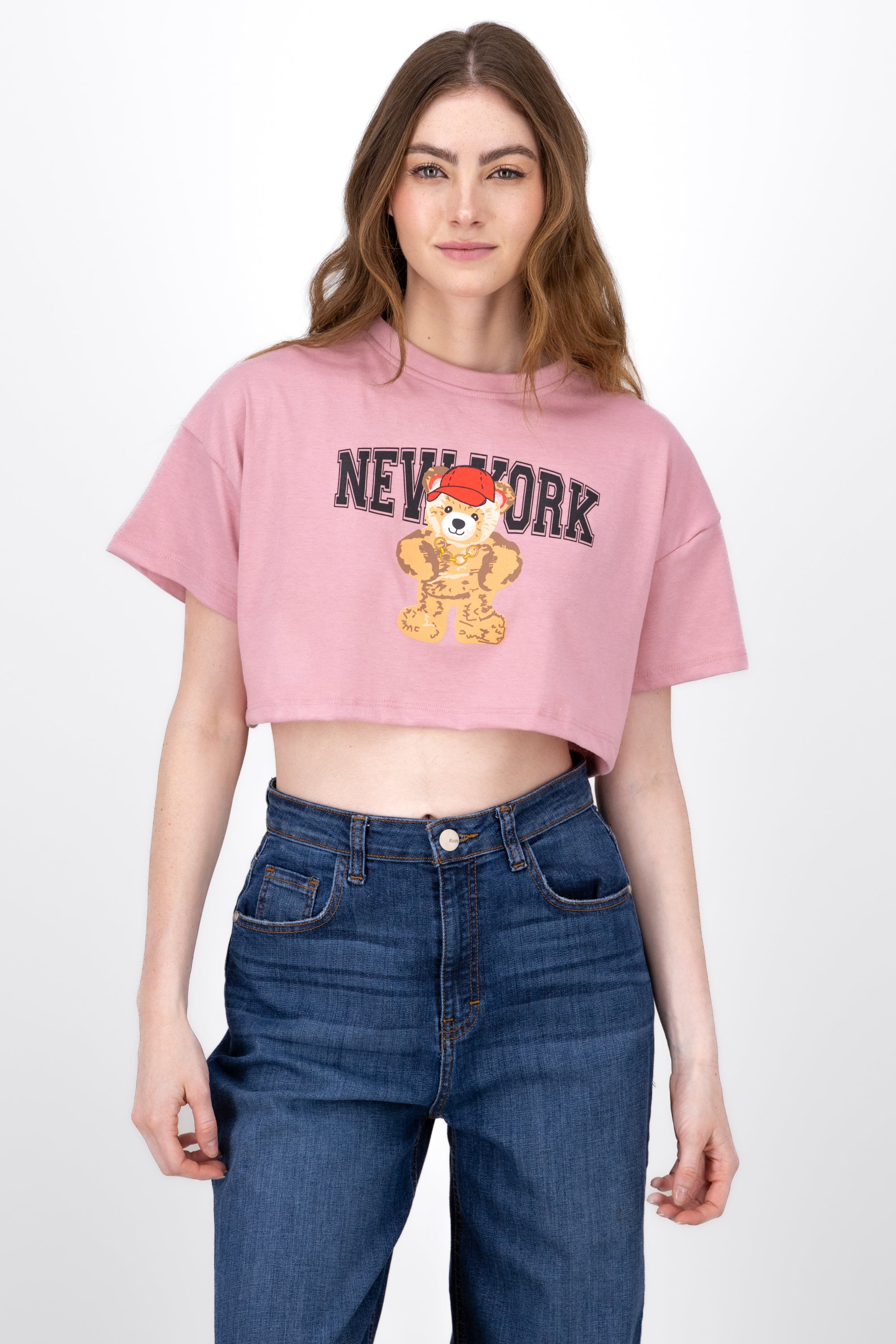 Crop top with New York bear print ROSEWOOD