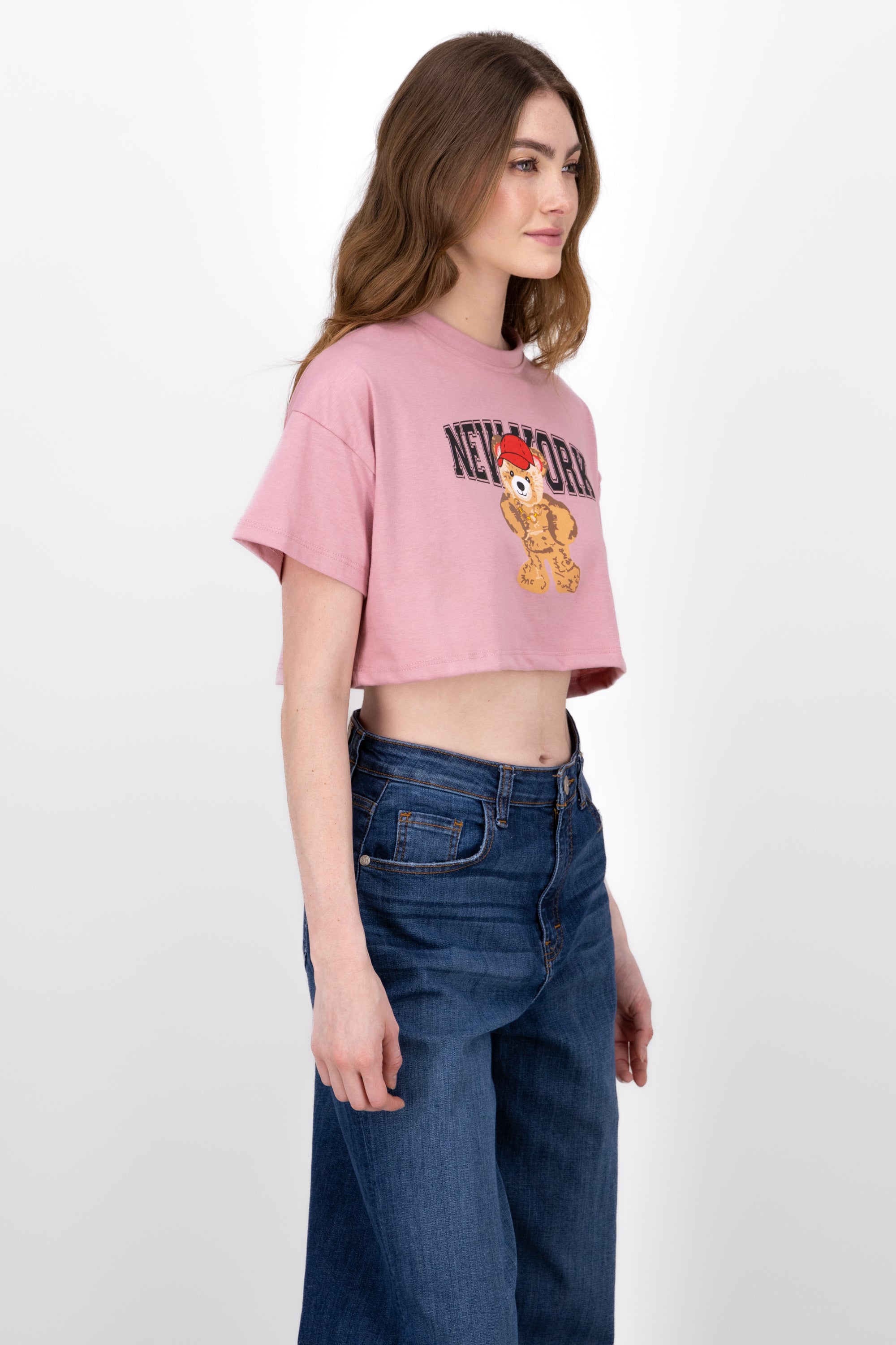 Crop top with New York bear print ROSEWOOD