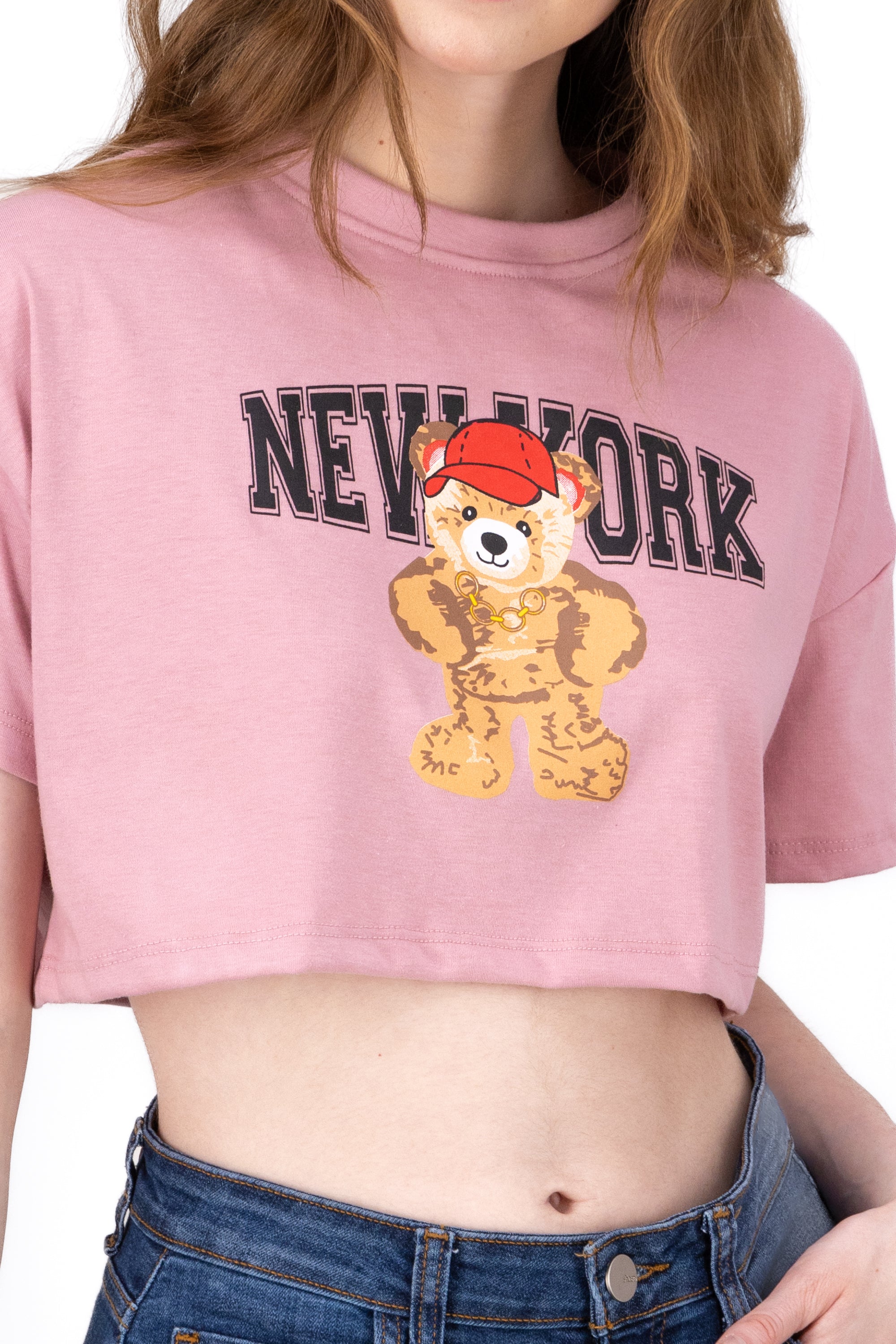 Crop top with New York bear print ROSEWOOD