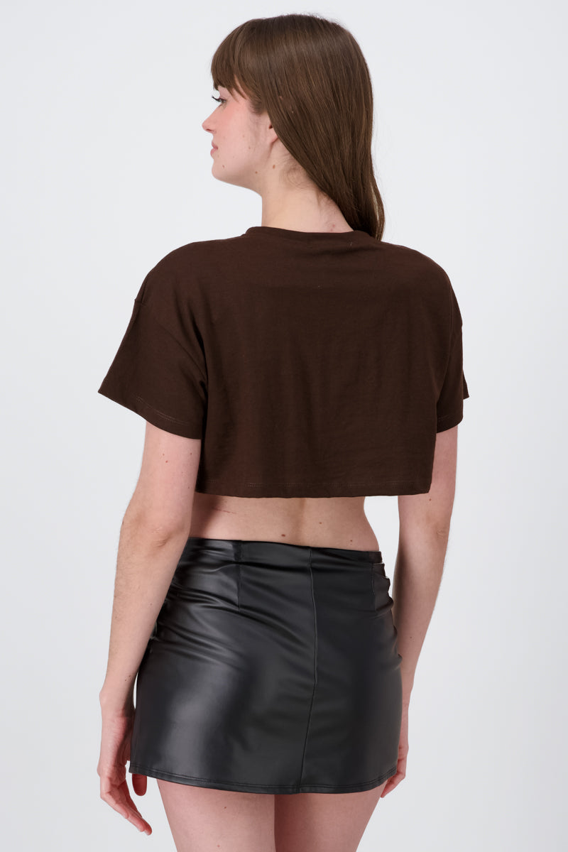 Crop top with New York bear print DARK BROWN