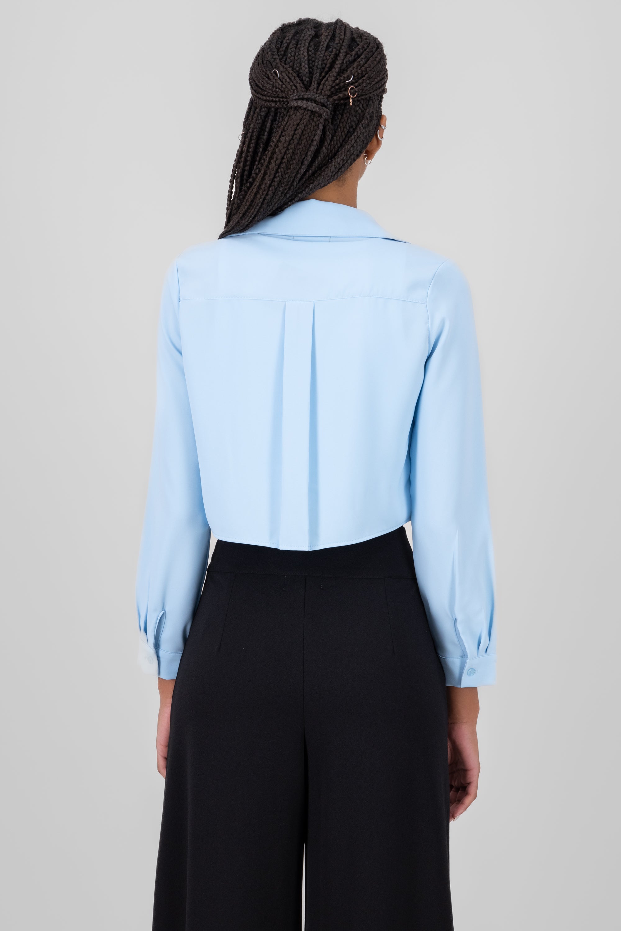 VNeck Long Sleeve ButtonUp Blouse PASTEL BLUE