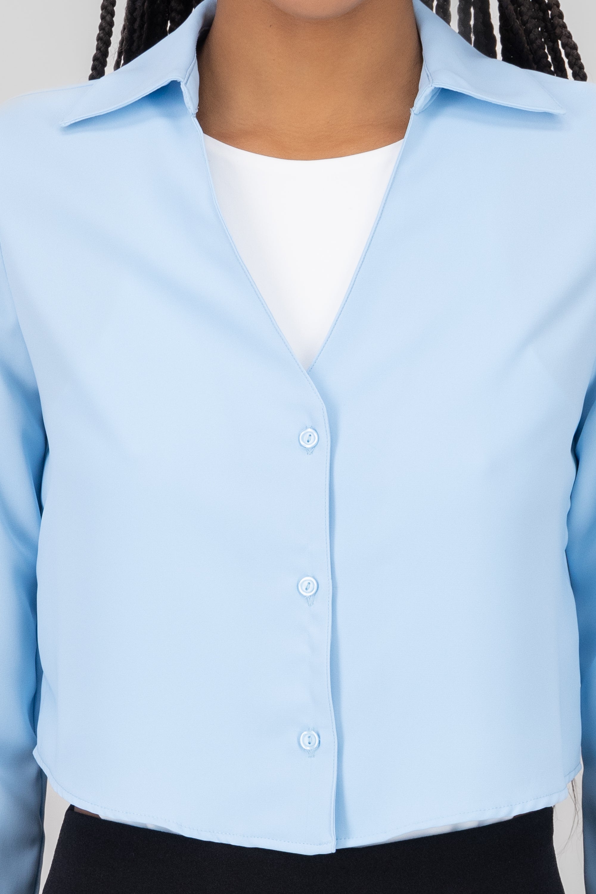 VNeck Long Sleeve ButtonUp Blouse PASTEL BLUE