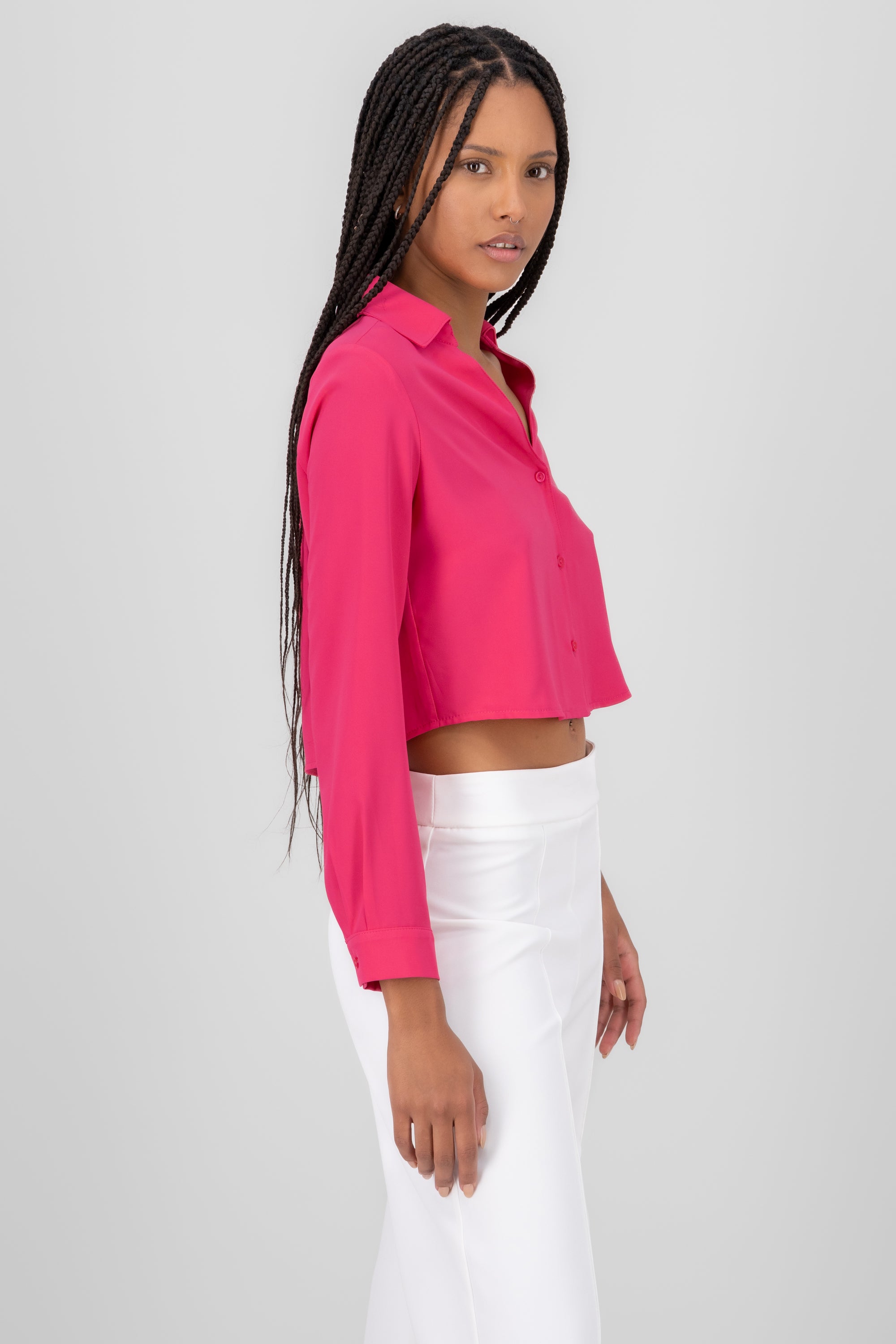 VNeck Long Sleeve ButtonUp Blouse PINK COMBO