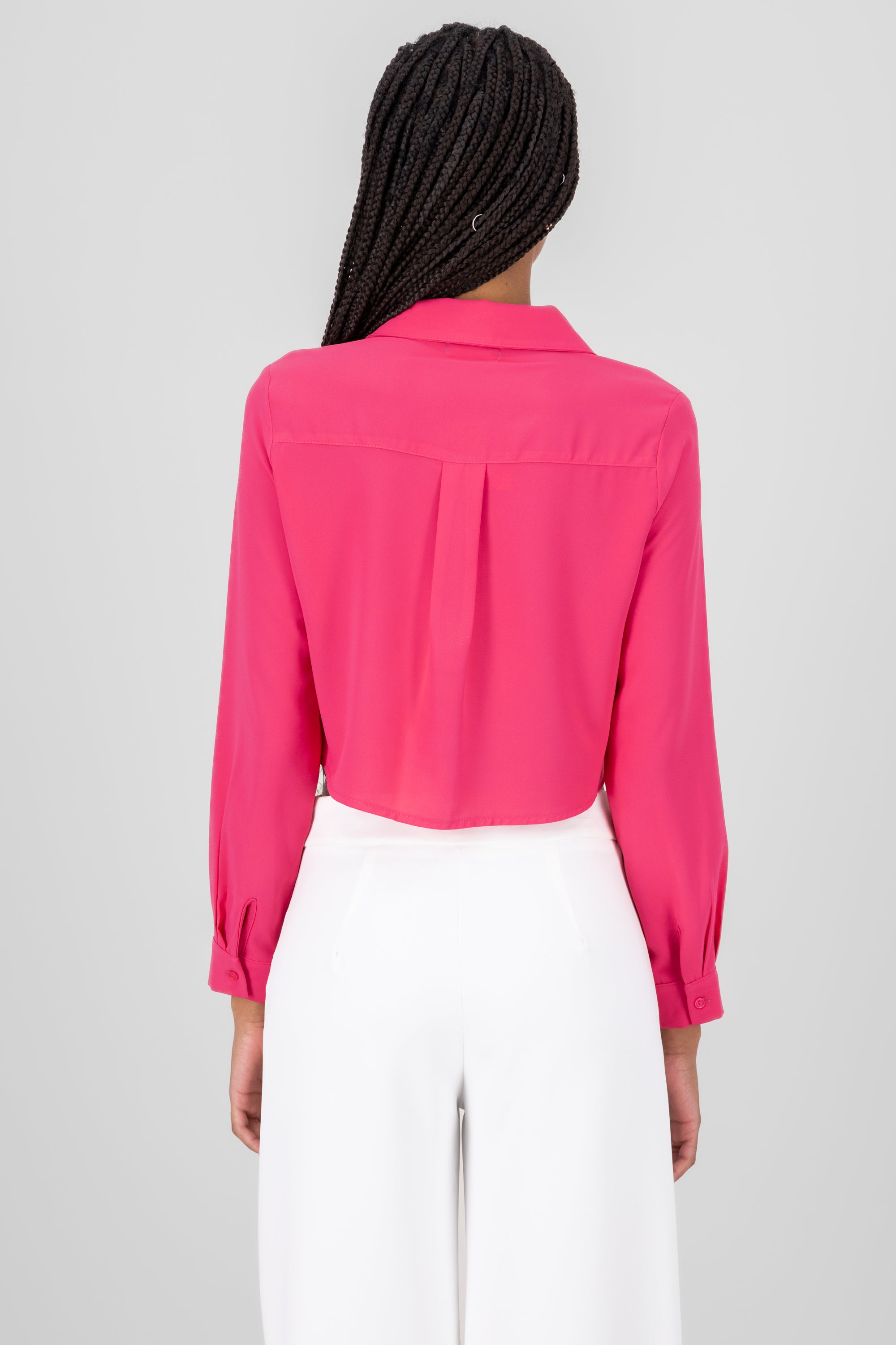 VNeck Long Sleeve ButtonUp Blouse PINK COMBO