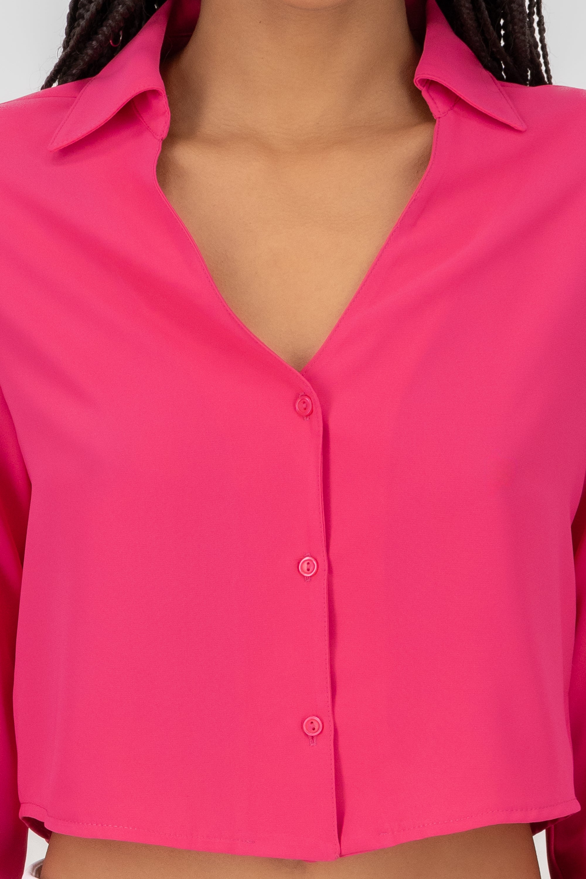 VNeck Long Sleeve ButtonUp Blouse PINK COMBO