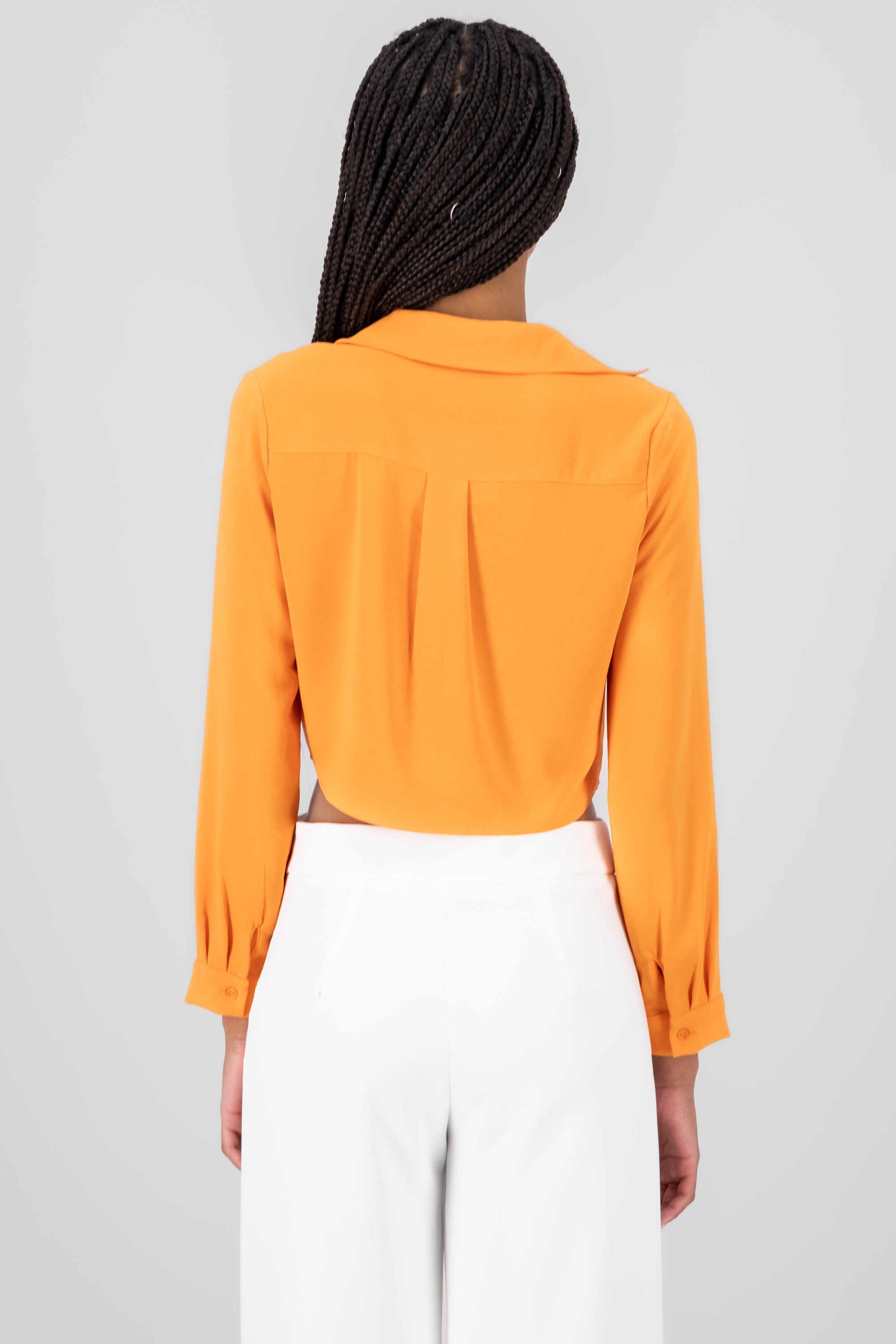 VNeck Long Sleeve ButtonUp Blouse TANGERINE