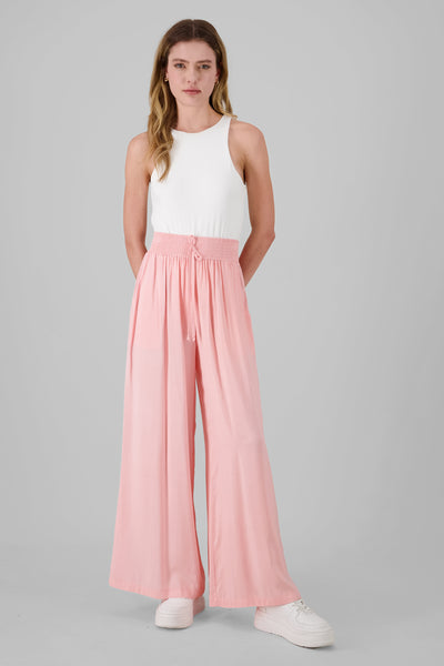 Solid Waistband Drawstring Wide Leg Pants 