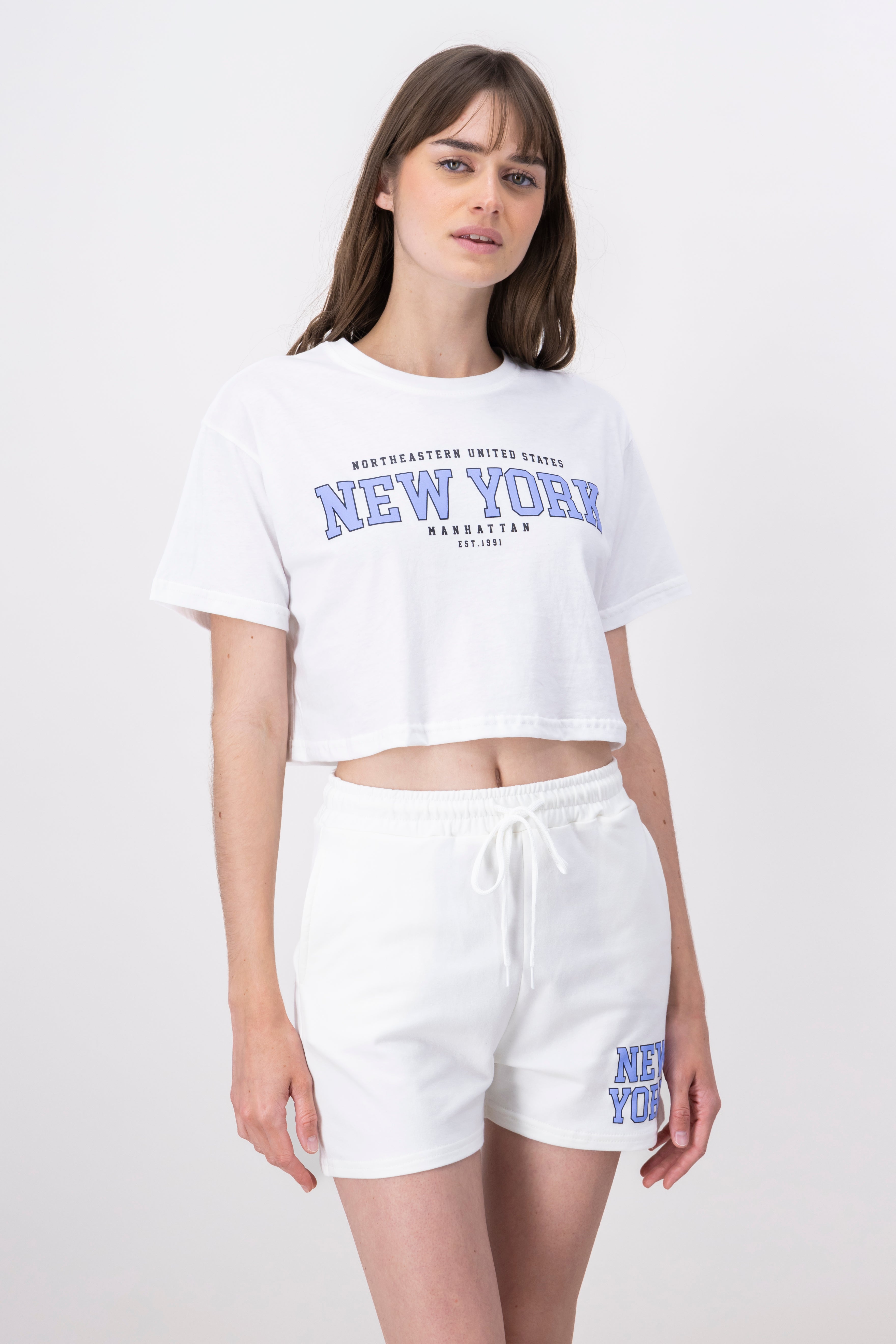 New York print crop top WHITE COMBO