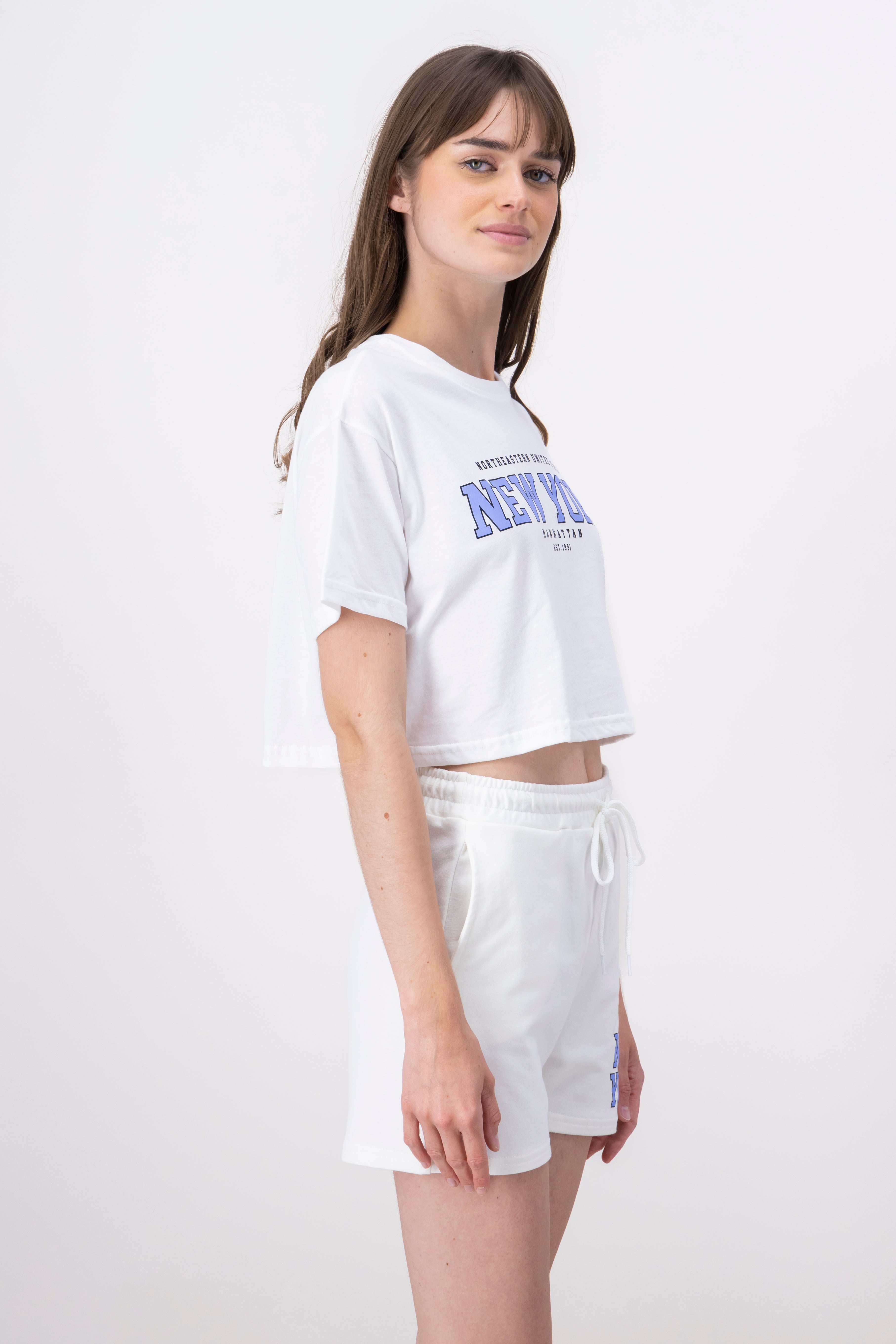 New York print crop top WHITE COMBO