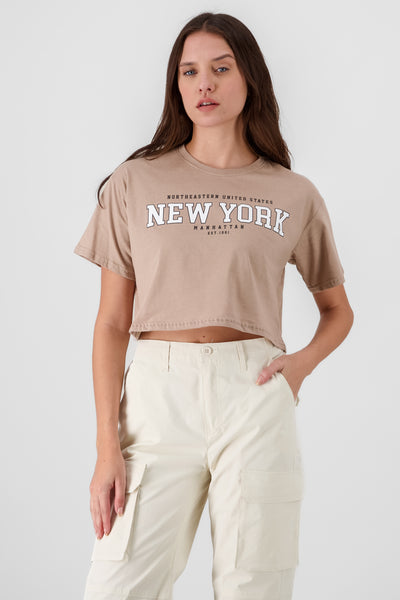 New York print crop top 