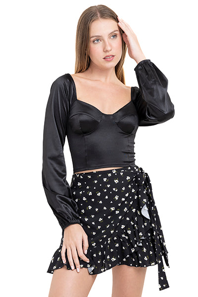 Satin longsleeved blouse BLACK