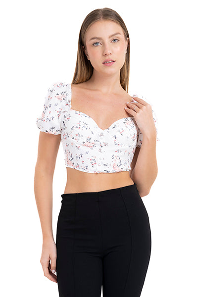 Short sleeved floral blouse WHITE COMBO