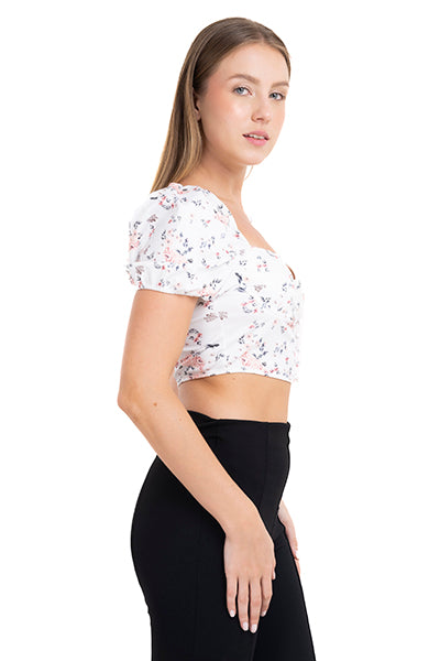 Short sleeved floral blouse WHITE COMBO