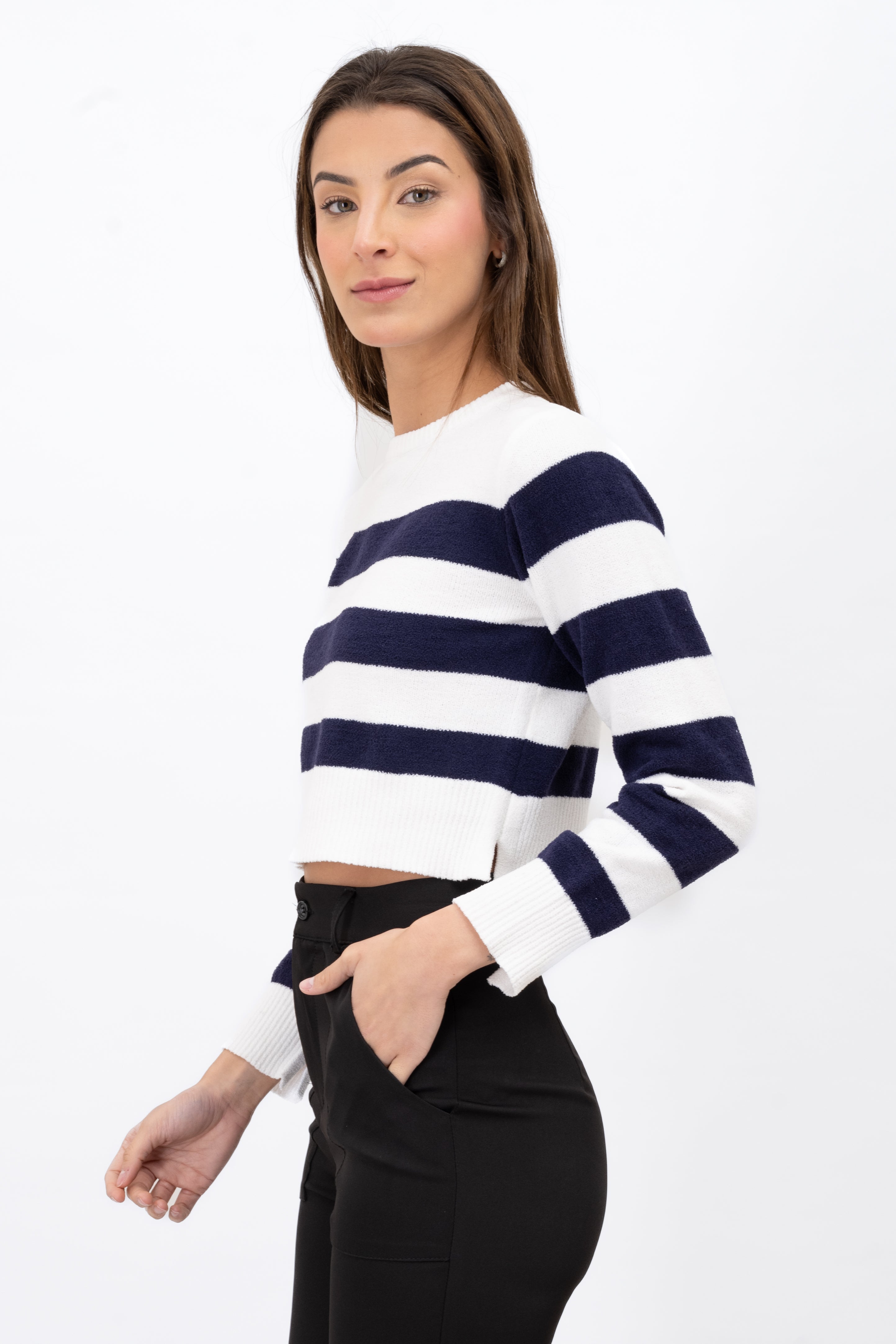 Striped Crop Sweater NAVY COMBO