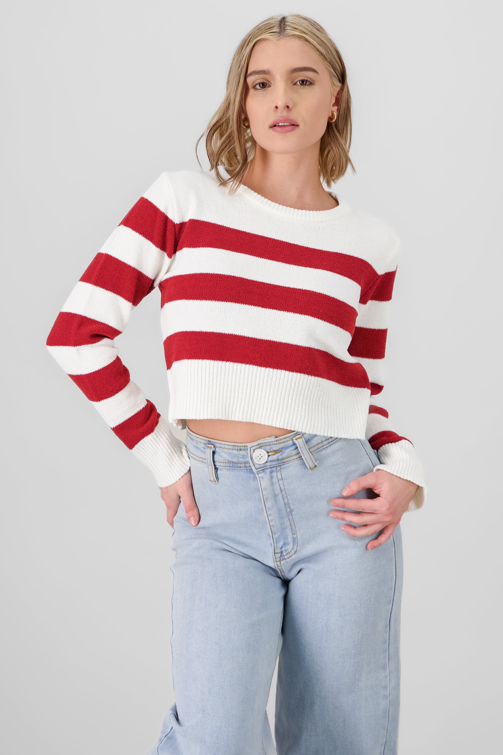 Striped Crop Sweater PLUM