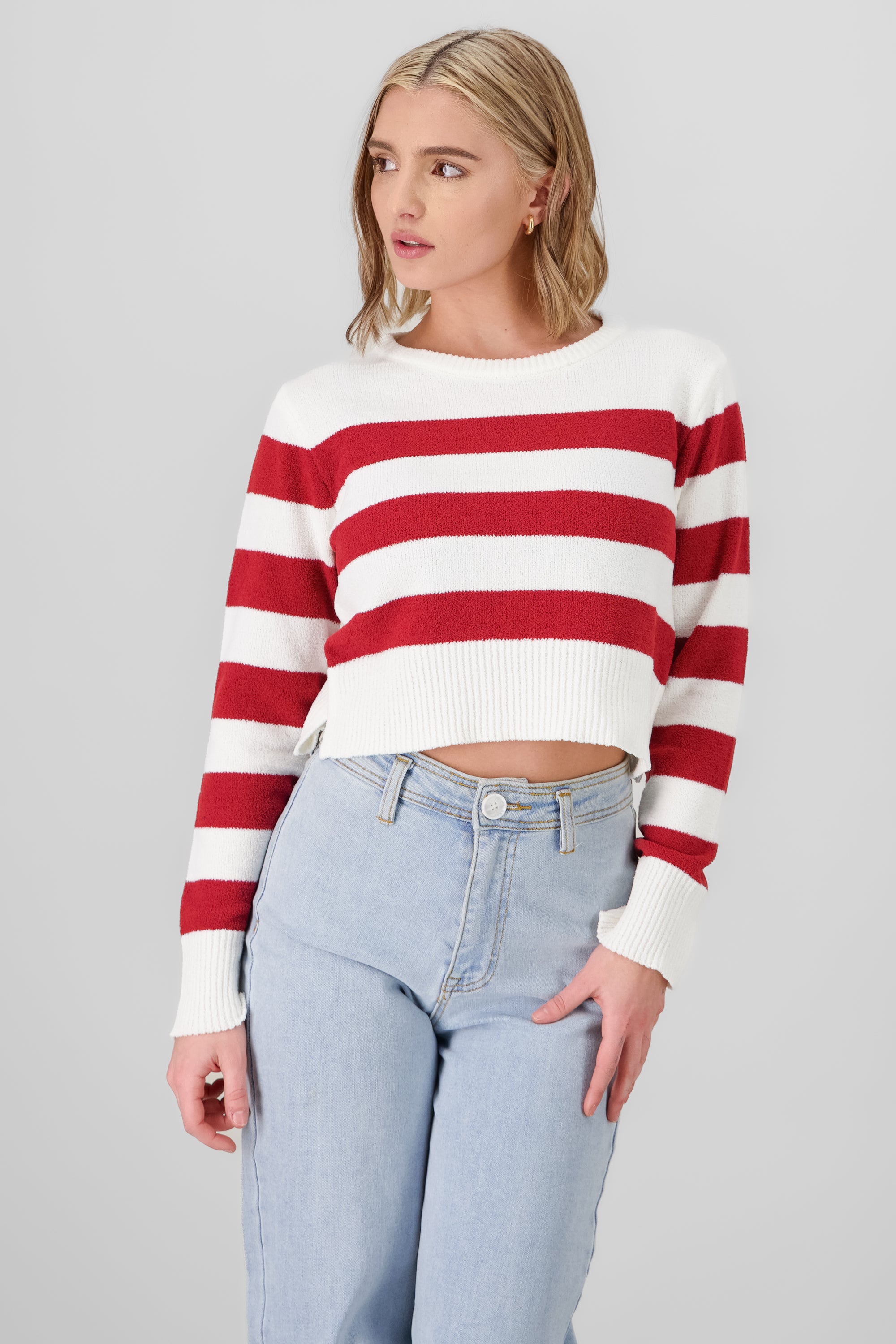 Striped Crop Sweater PLUM