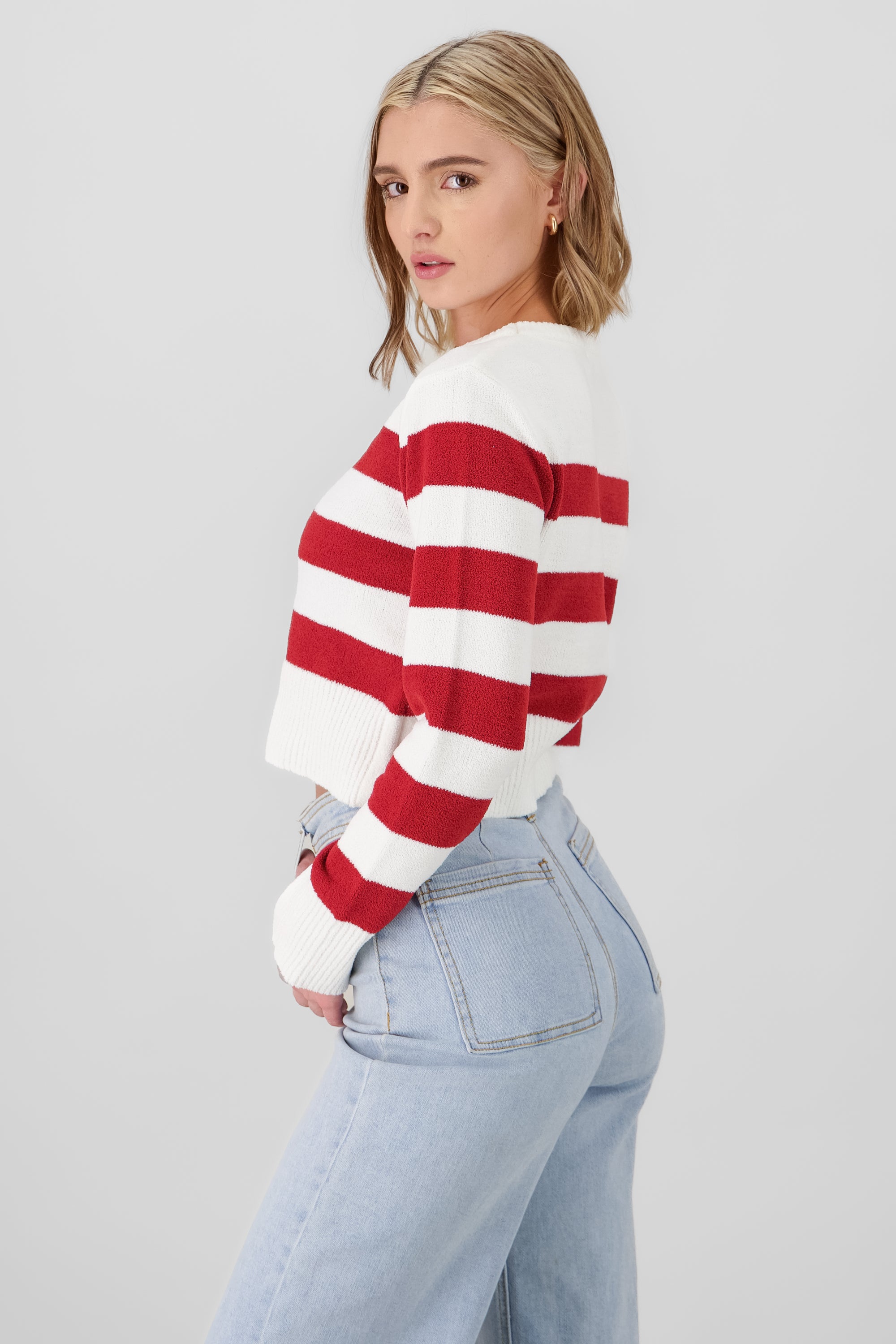 Striped Crop Sweater PLUM