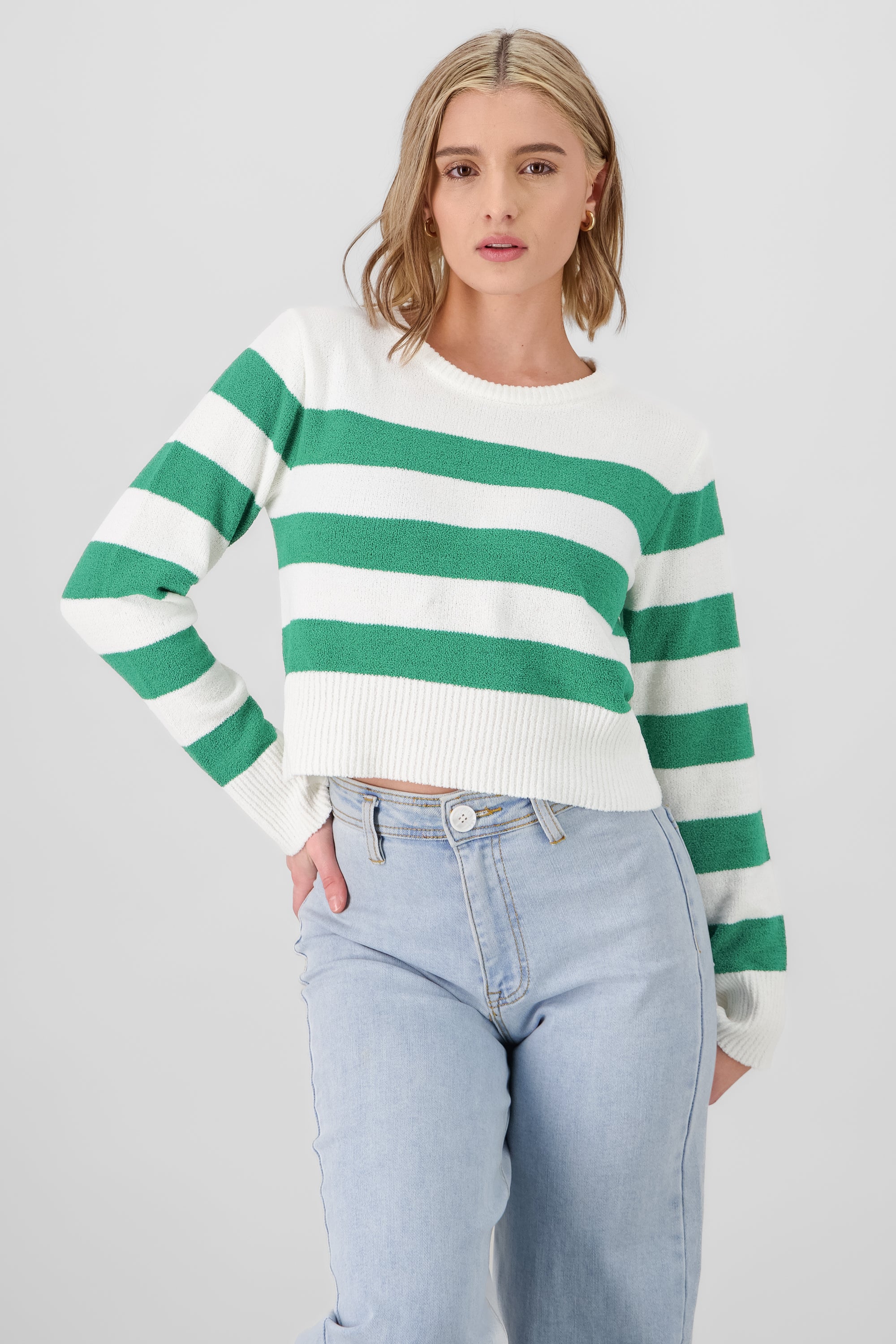 Striped Crop Sweater GREEN