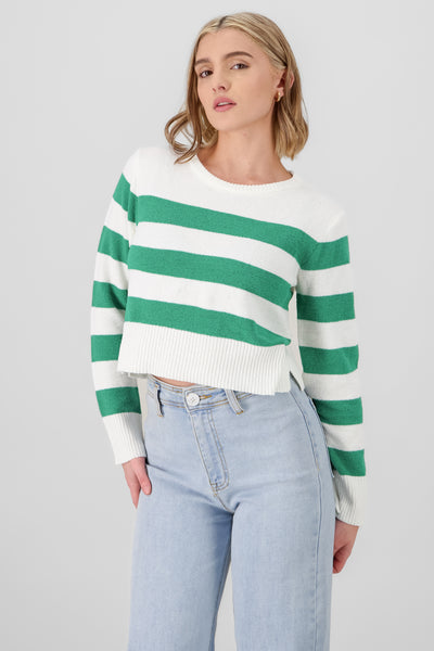 Striped Crop Sweater GREEN