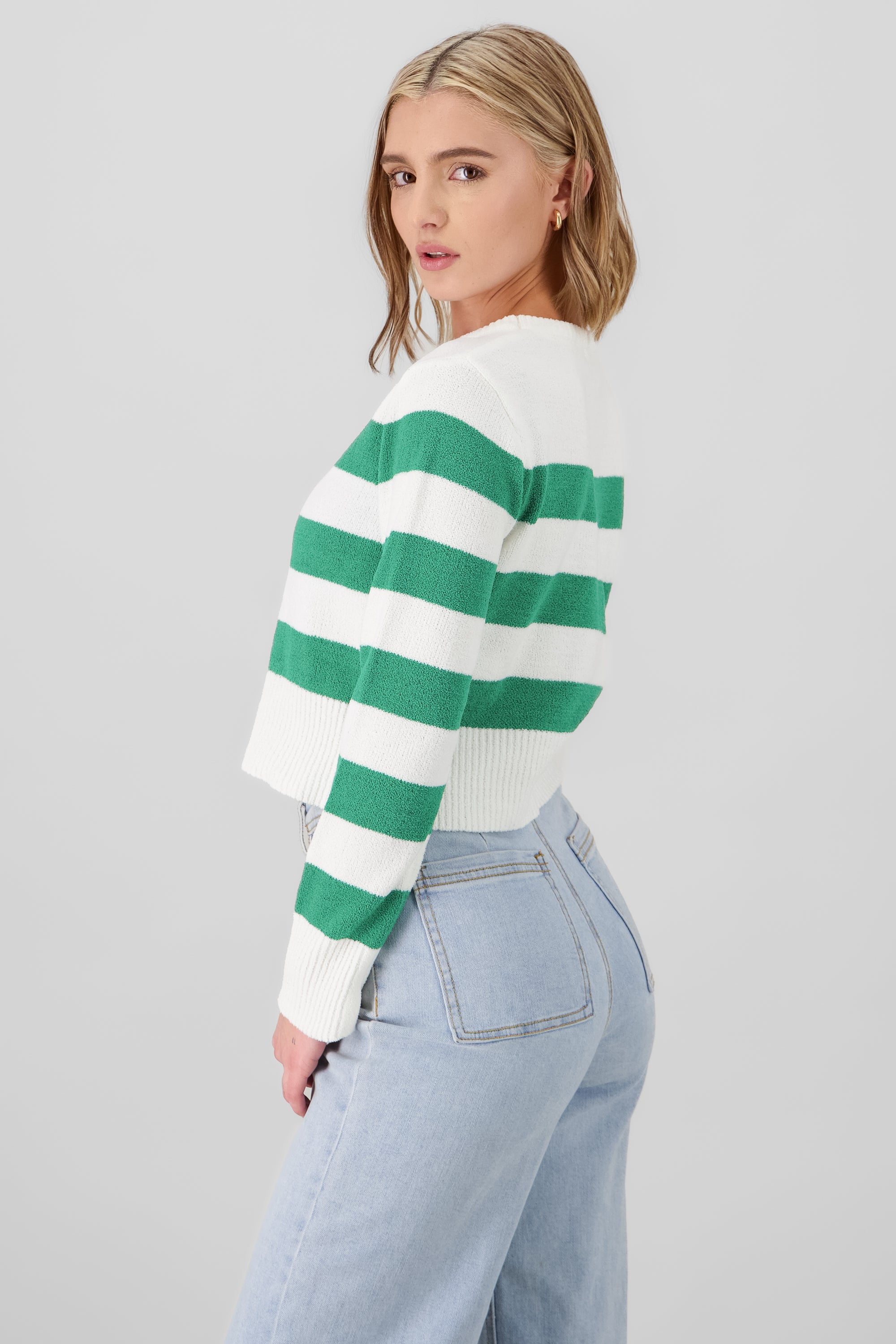 Striped Crop Sweater GREEN