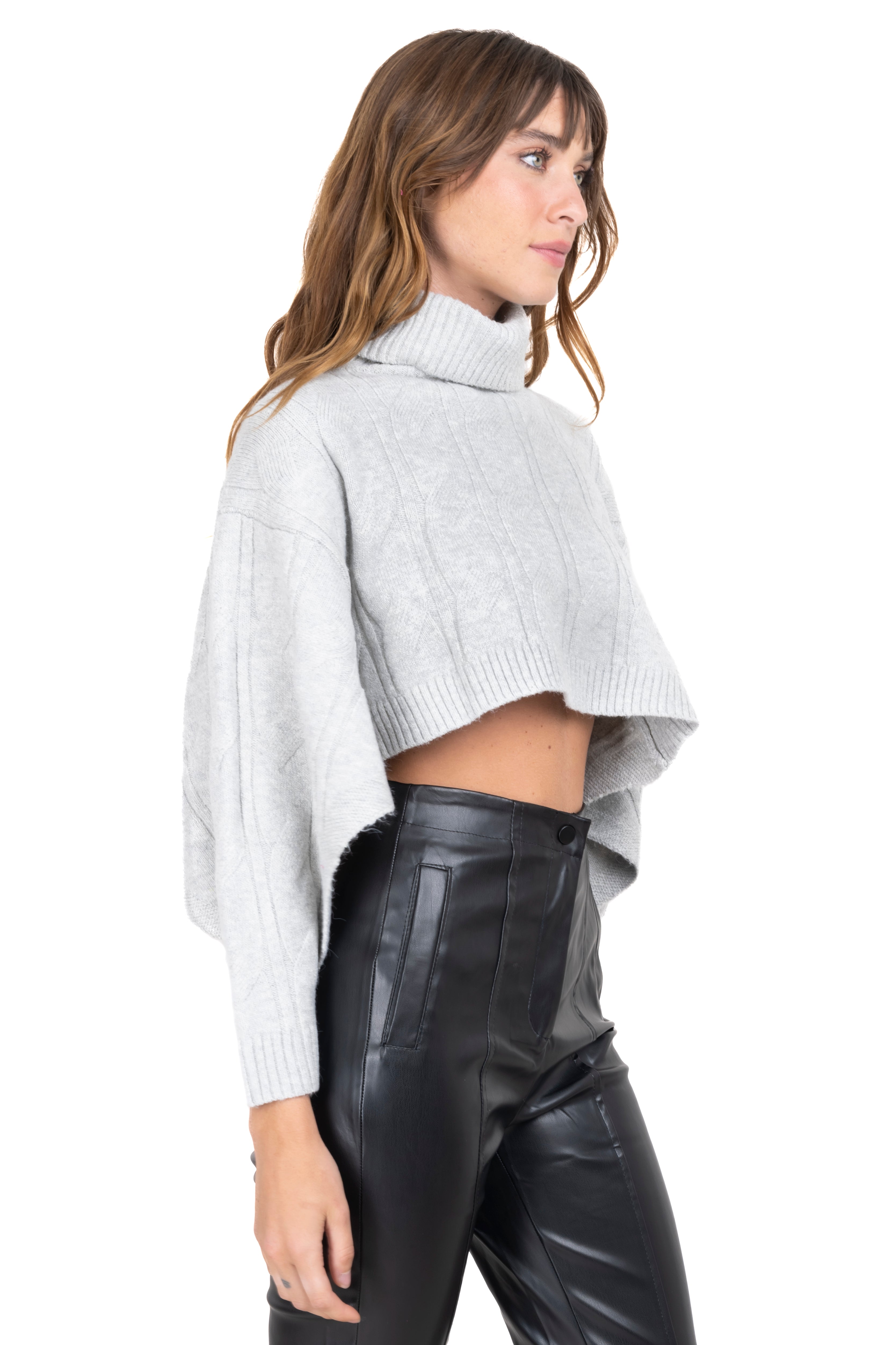 Open HighNeck Crop Sweater GRAY