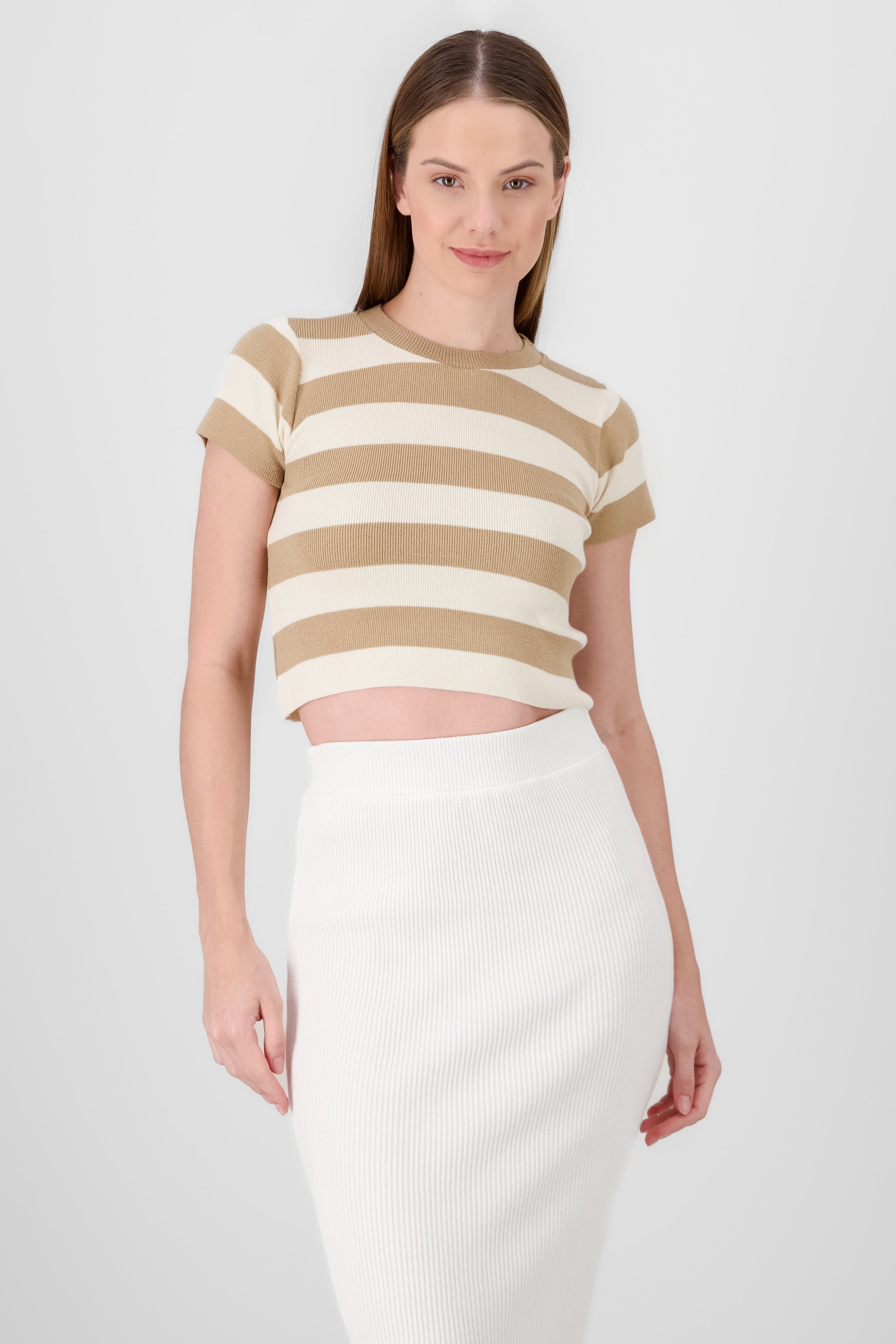 Soft Stripped Short Sleeve Top SAND