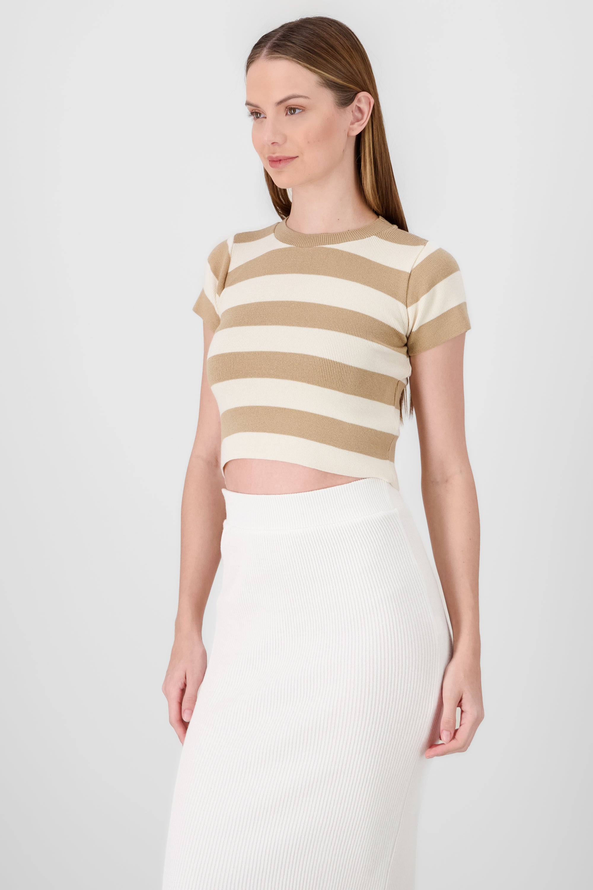 Soft Stripped Short Sleeve Top SAND