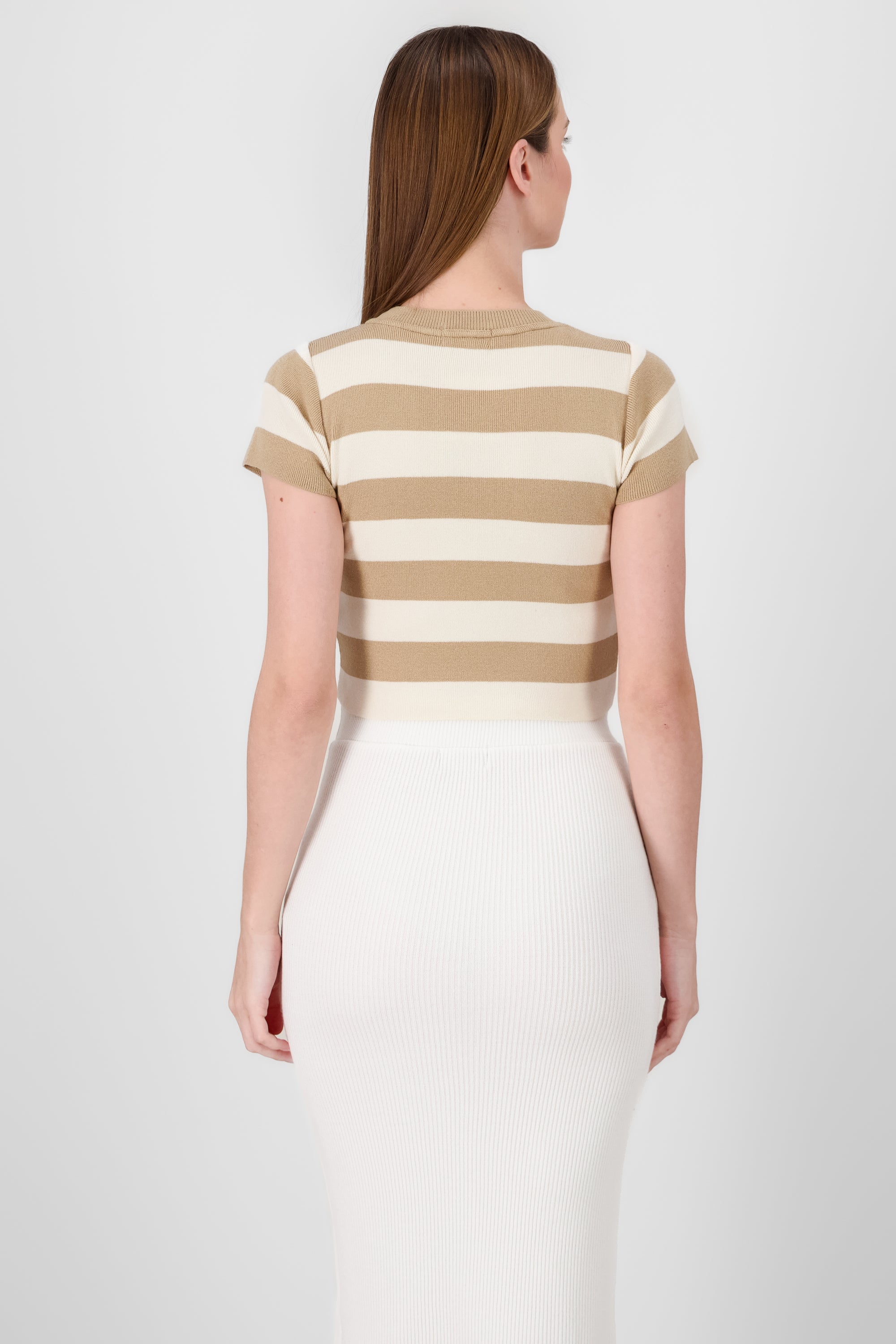 Soft Stripped Short Sleeve Top SAND