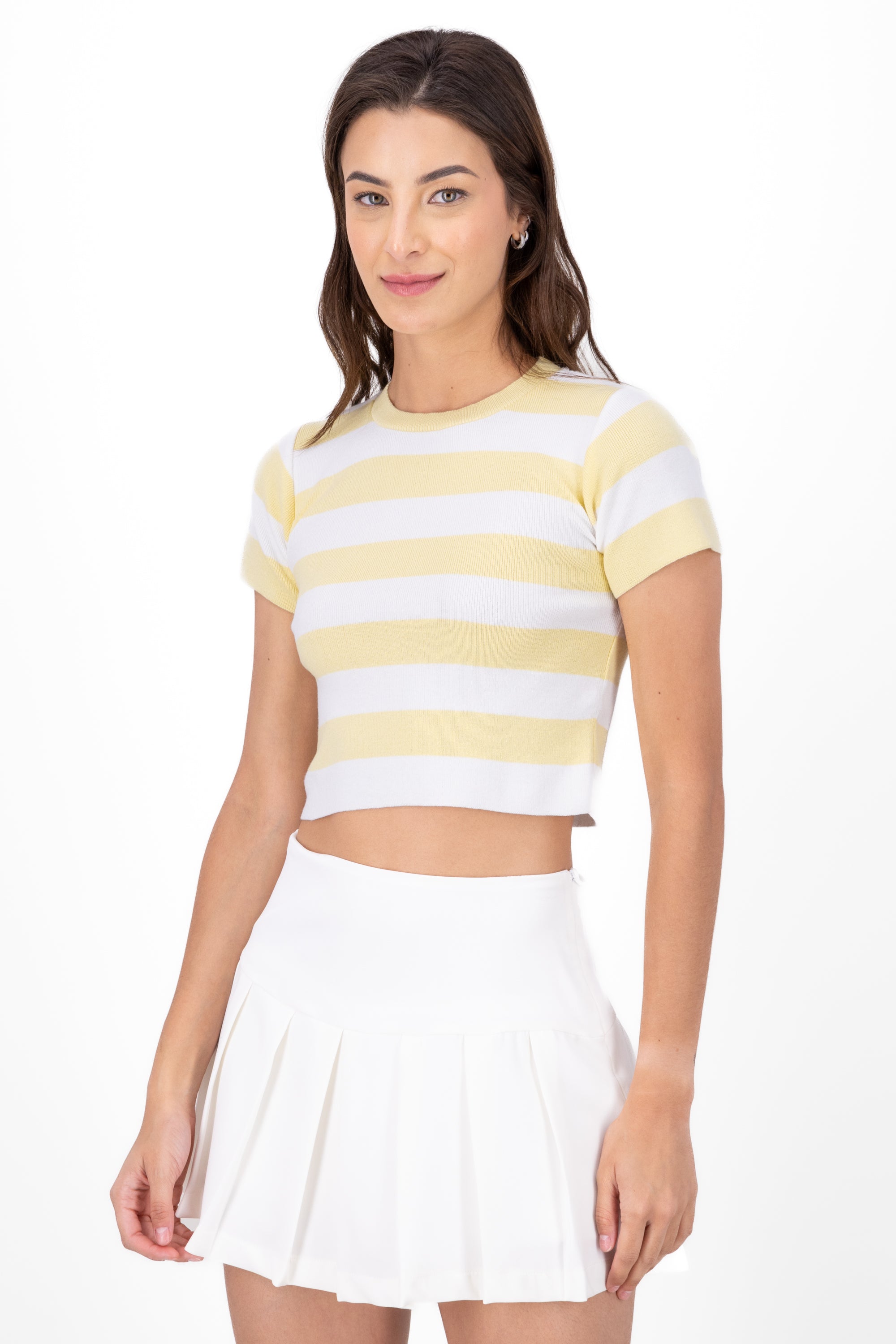 Soft Stripped Short Sleeve Top PASTEL YELLOW