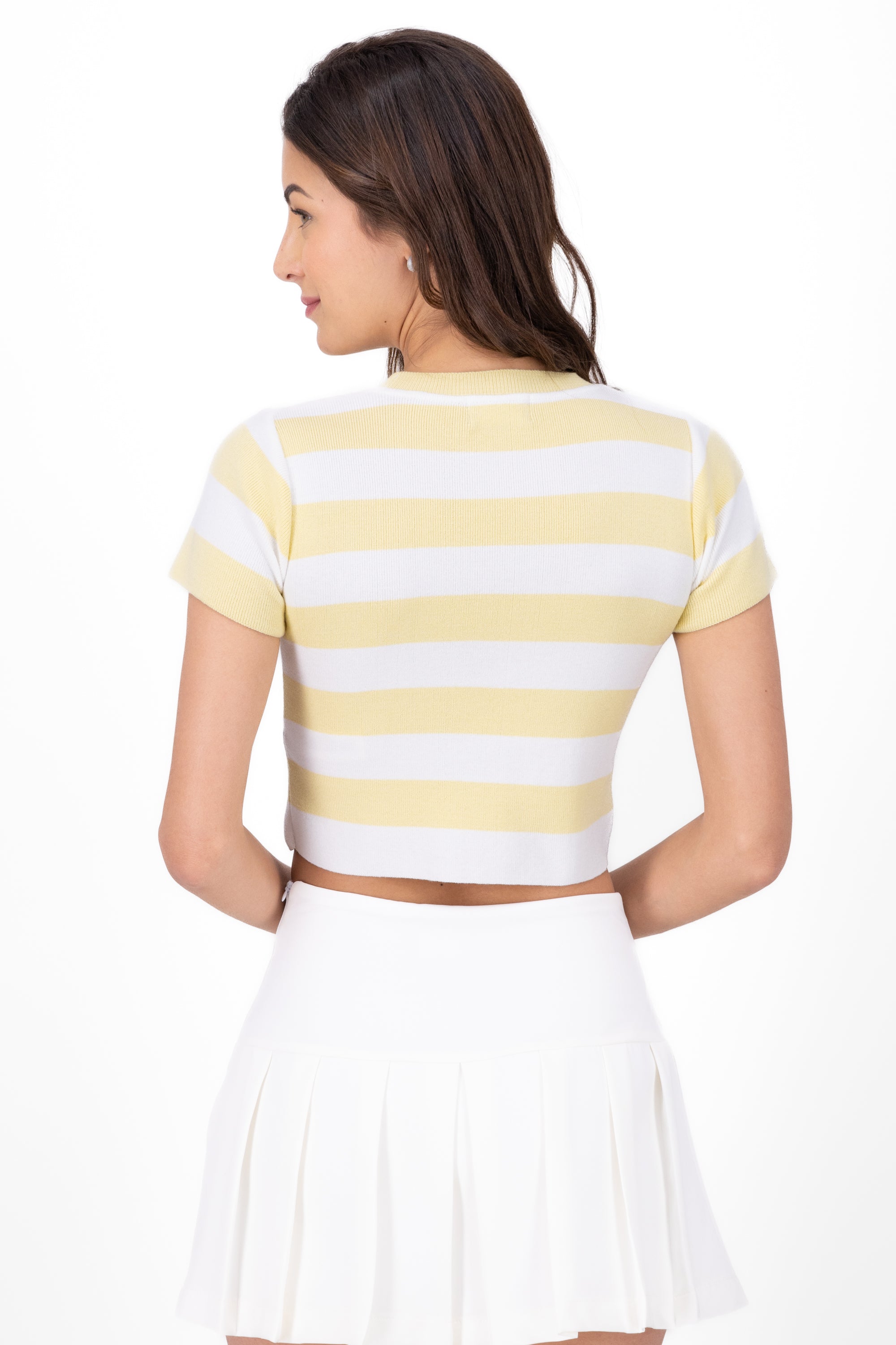 Soft Stripped Short Sleeve Top PASTEL YELLOW