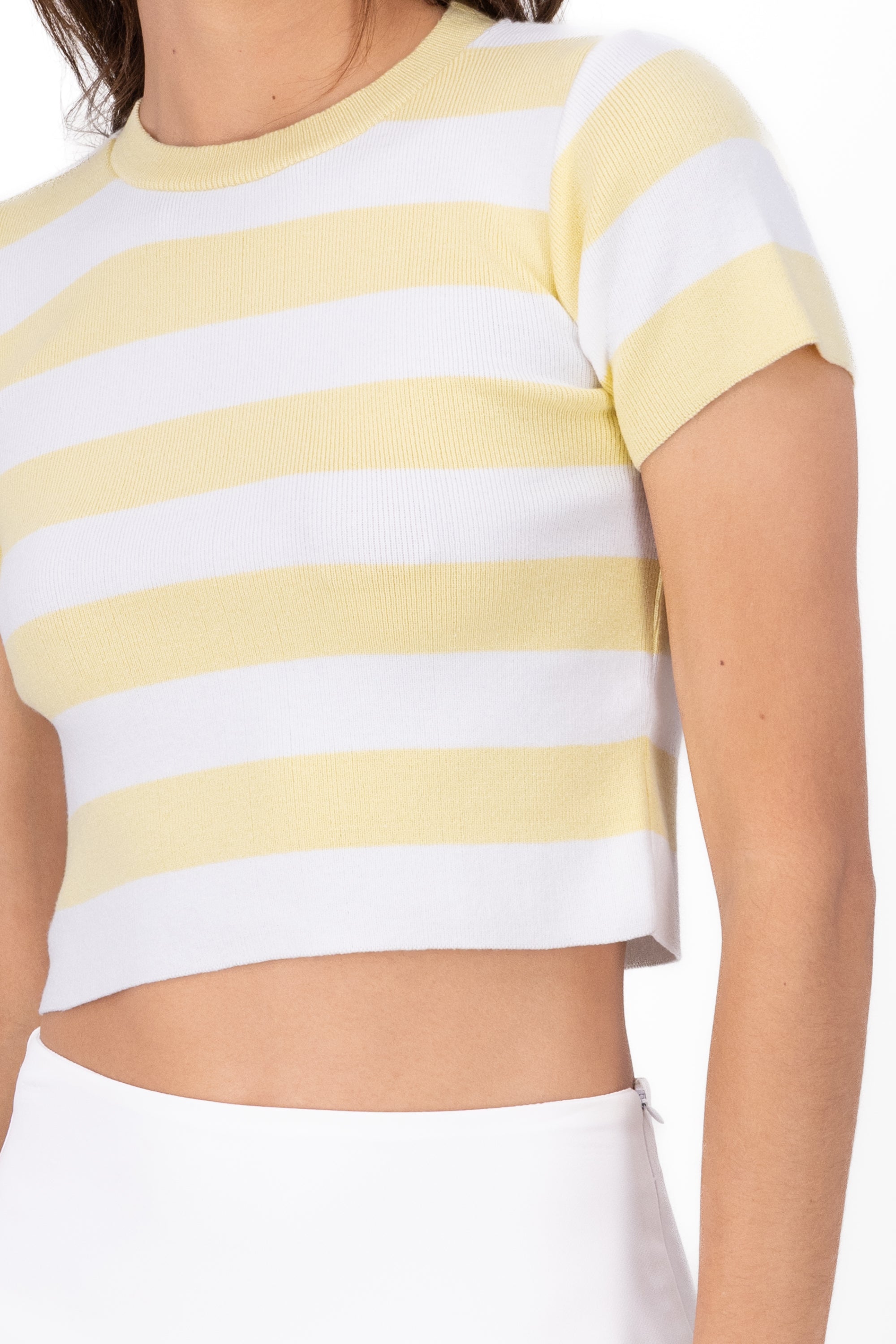 Soft Stripped Short Sleeve Top PASTEL YELLOW