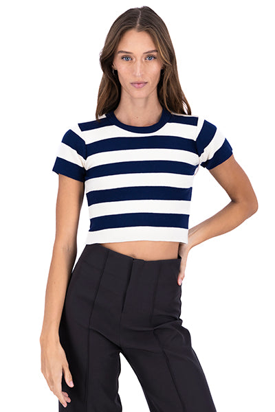 Soft Stripped Short Sleeve Top NAVY COMBO