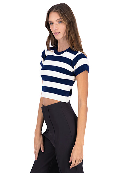 Soft Stripped Short Sleeve Top NAVY COMBO