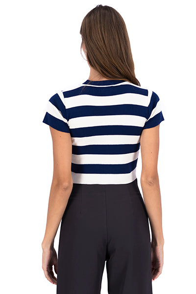 Soft Stripped Short Sleeve Top NAVY COMBO