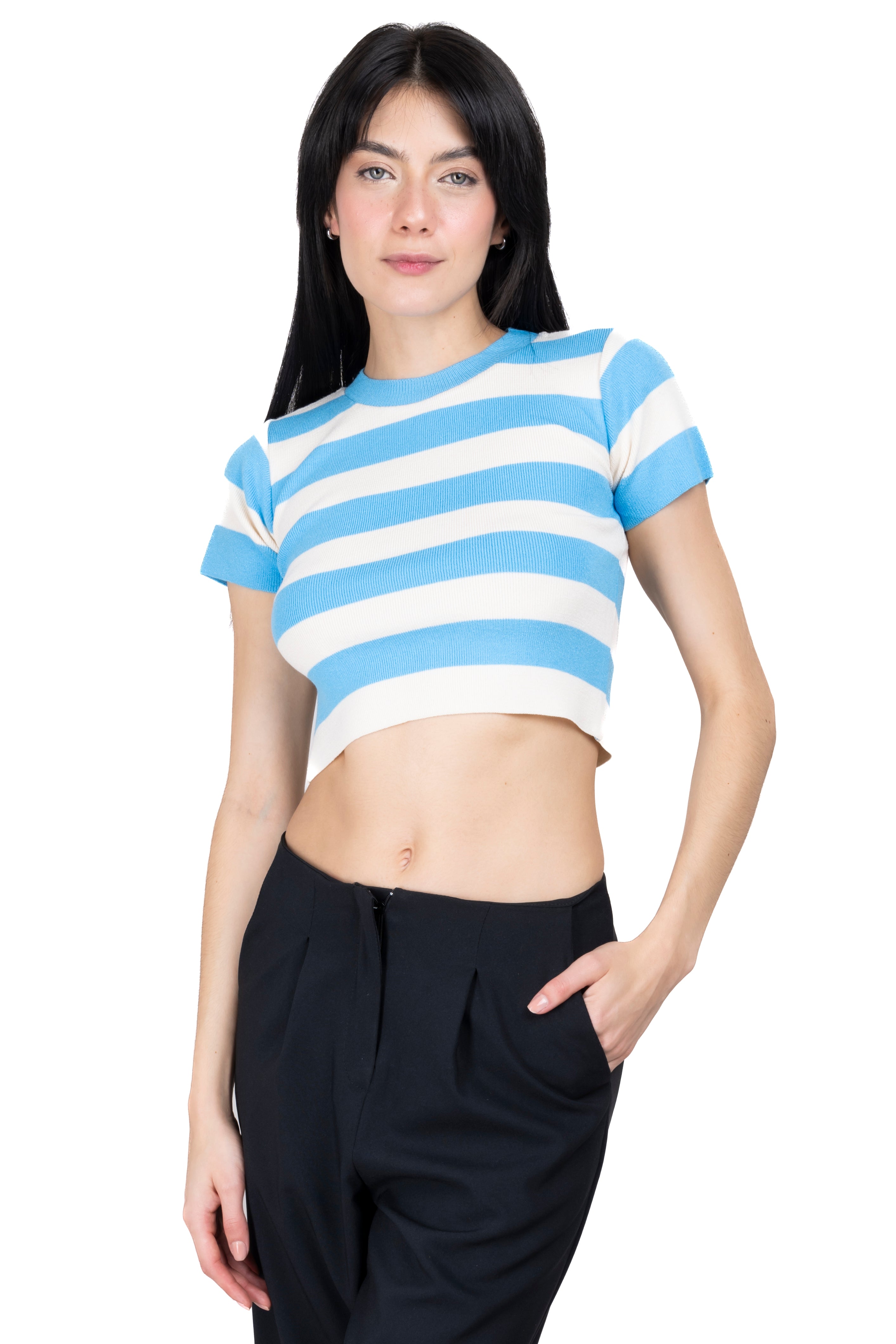 Soft Stripped Short Sleeve Top BLUE COMBO